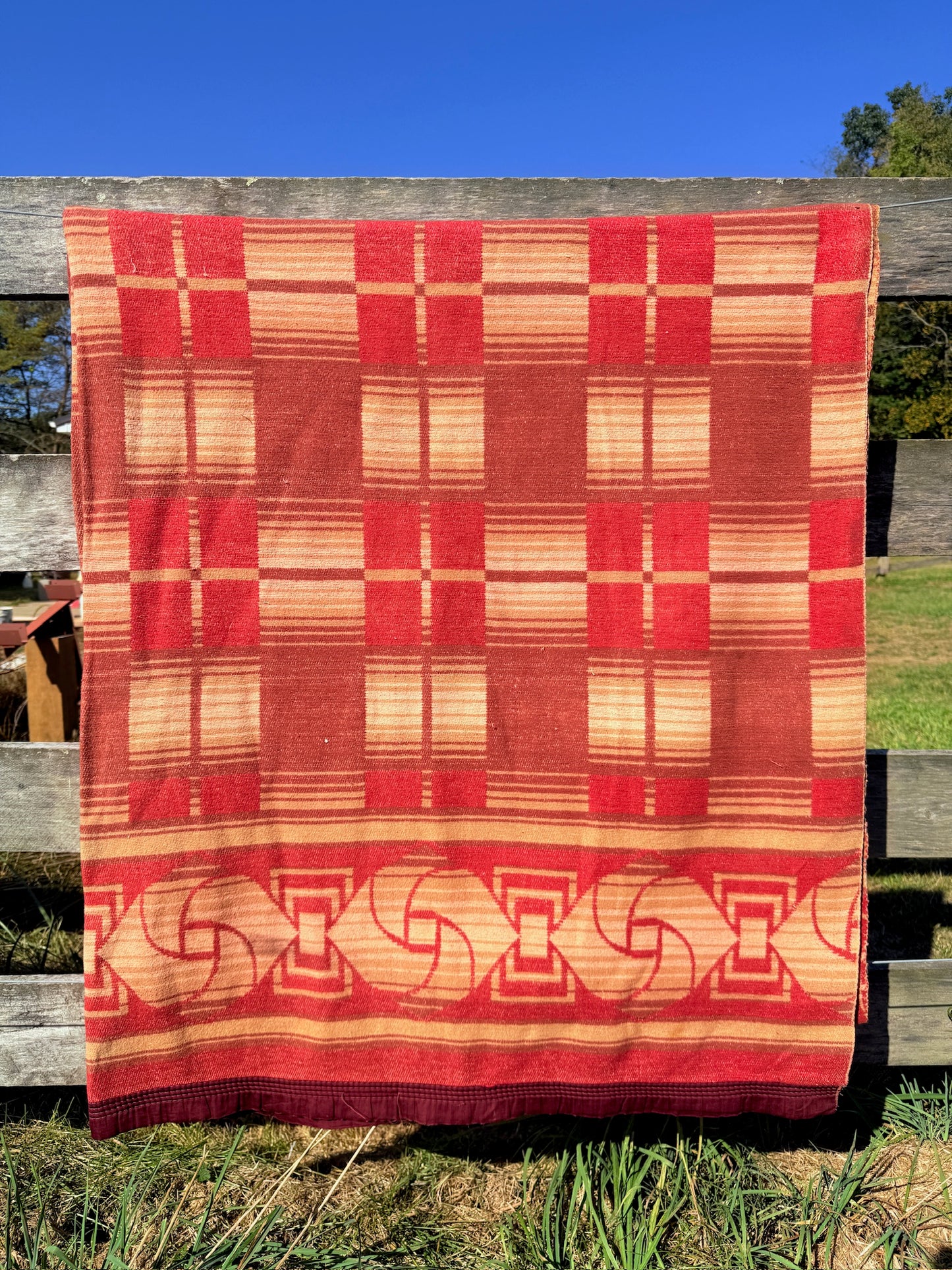 Vintage 1940s Beacon-Style Native Pattern Oversized Camp Blanket