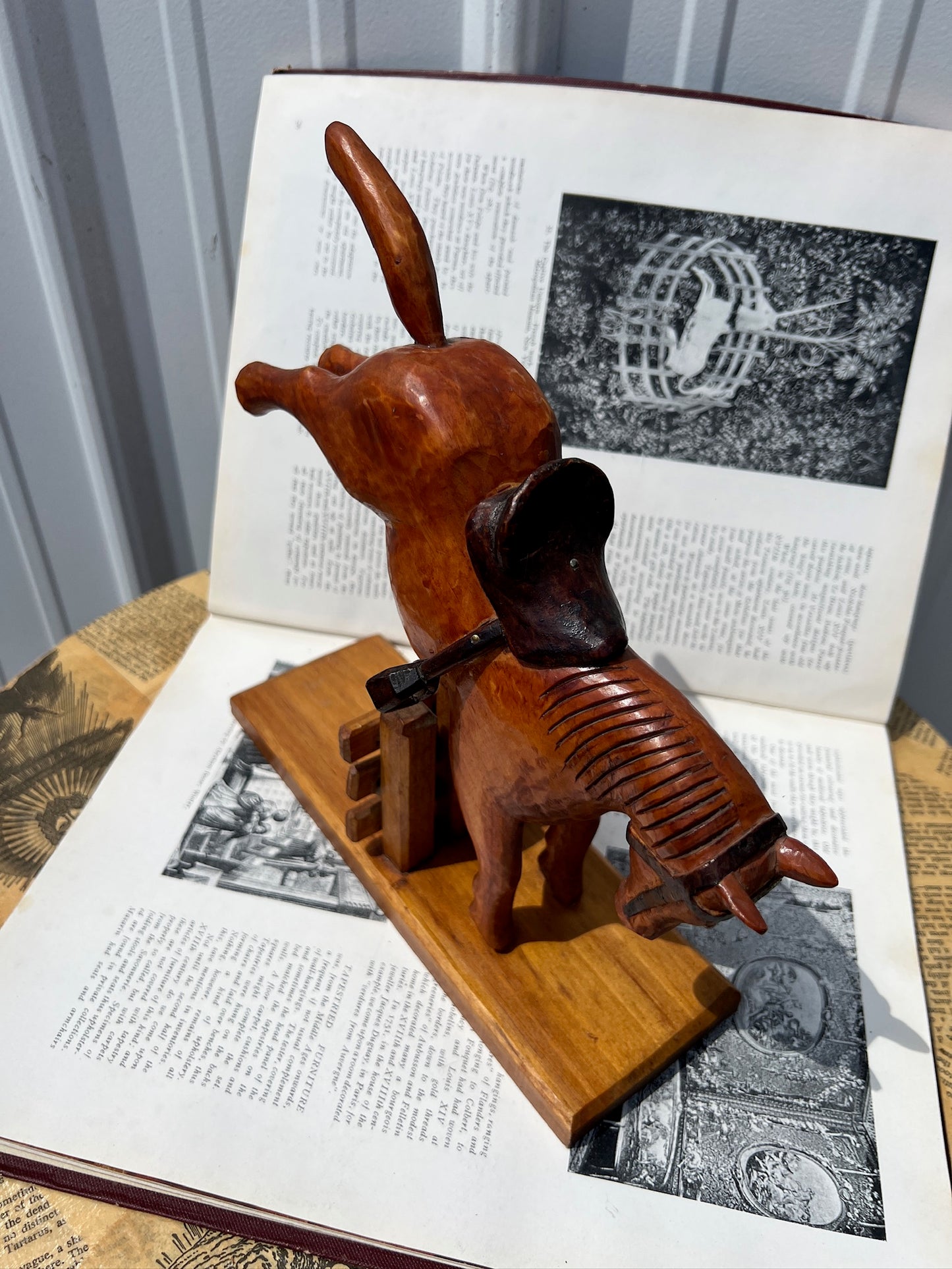 Vintage 1960s Wood Carved "Horse Jumping Fence" Folk Art