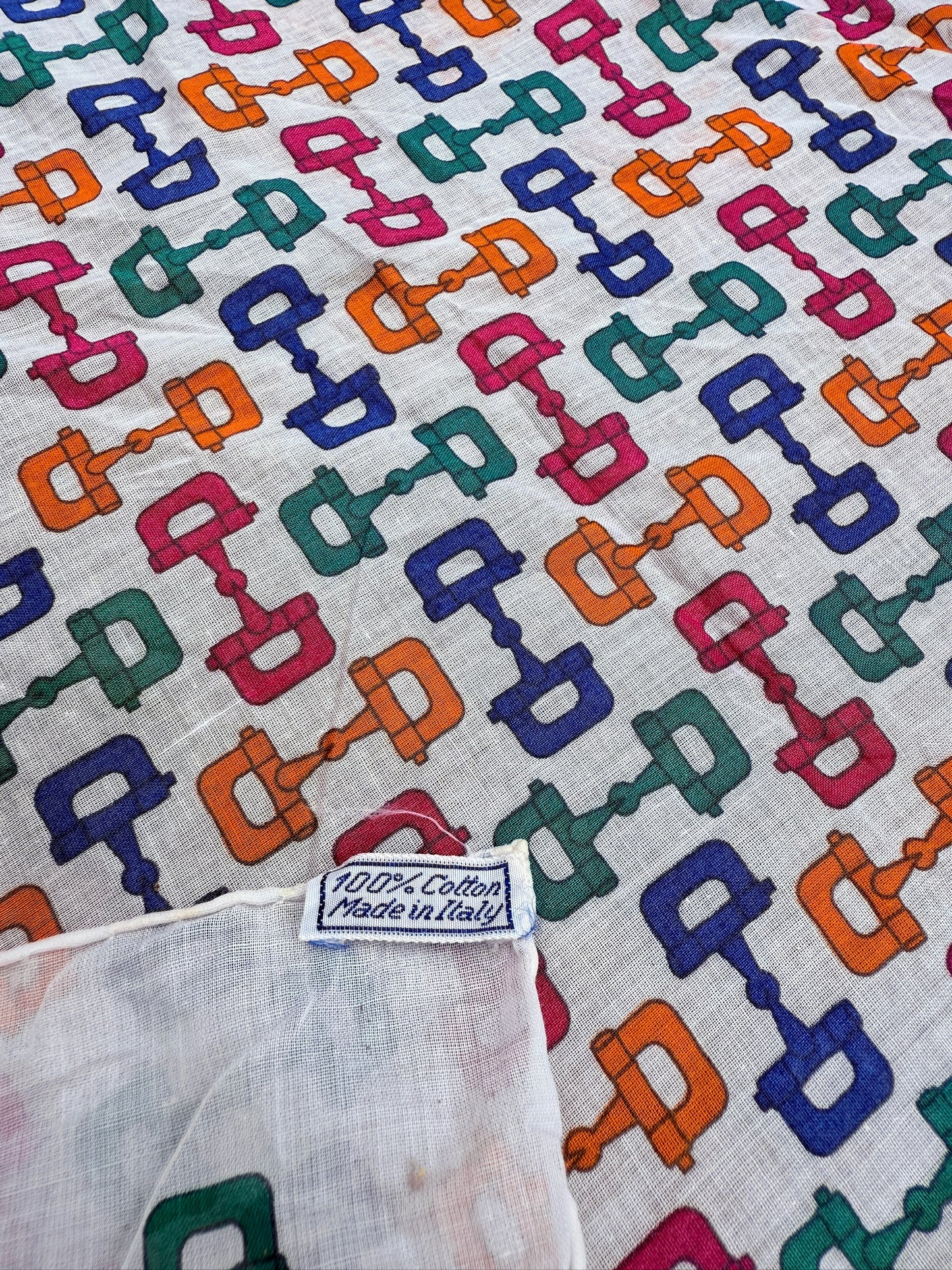 Vintage 1960s Gucci Horsebit Pattern Cotton Handkerchief