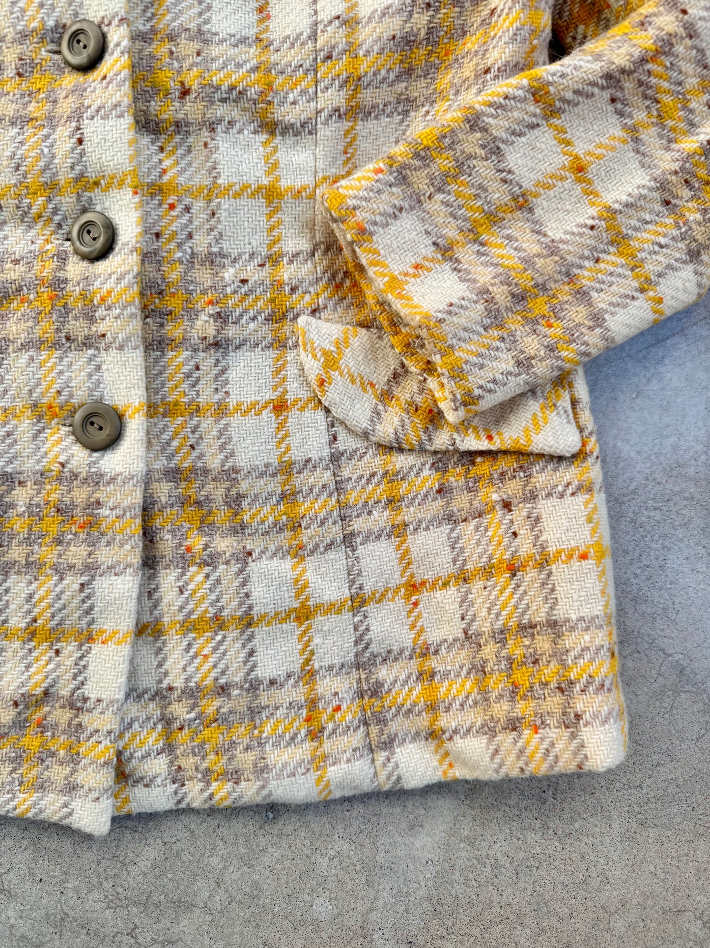 Vintage 1960s Sportster Yellow Speckled Plaid Wool Jacket | S/M