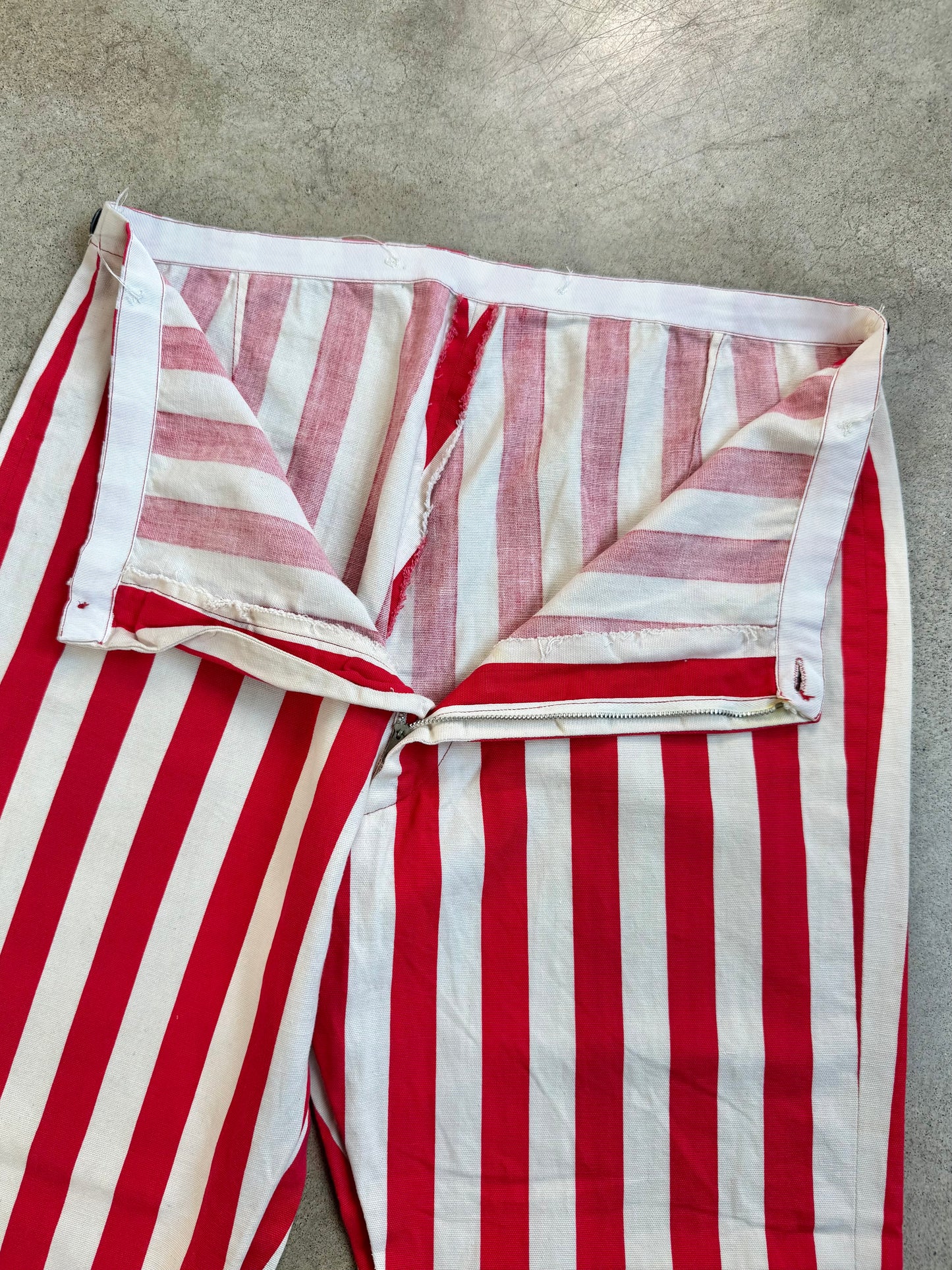 Vintage 1960s Red & White Striped Cotton Trousers | L/XL