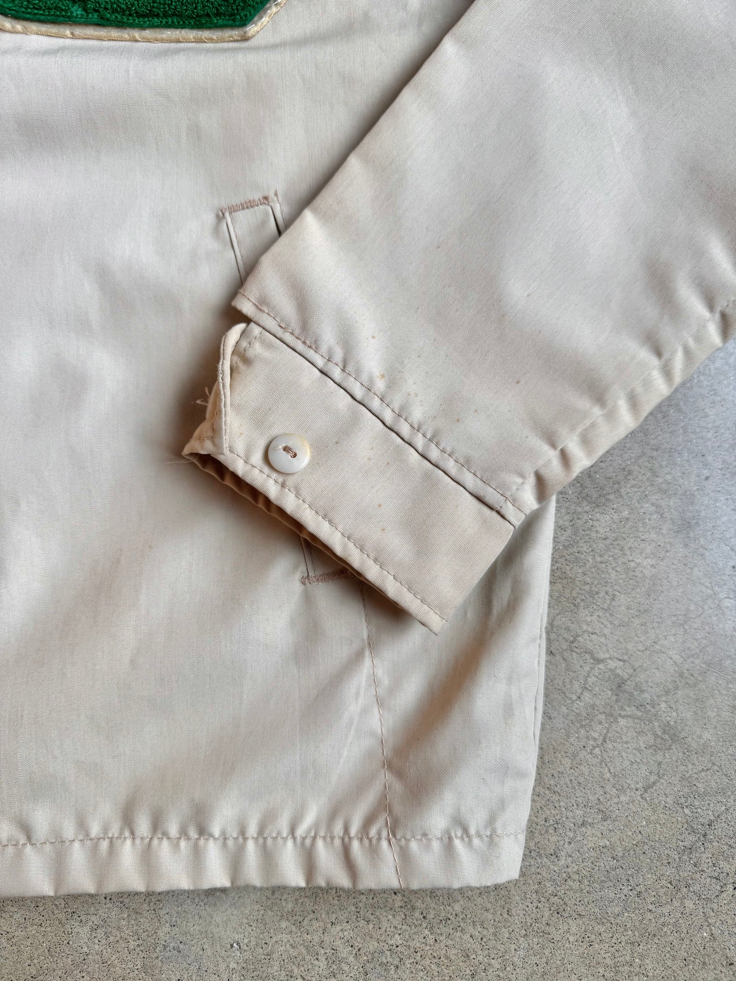 Vintage 1960s Beige Varsity "B" Patch Zip-Up Jacket | Medium