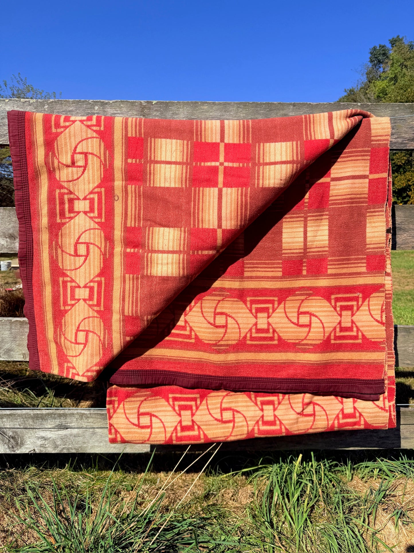 Vintage 1940s Beacon-Style Native Pattern Oversized Camp Blanket