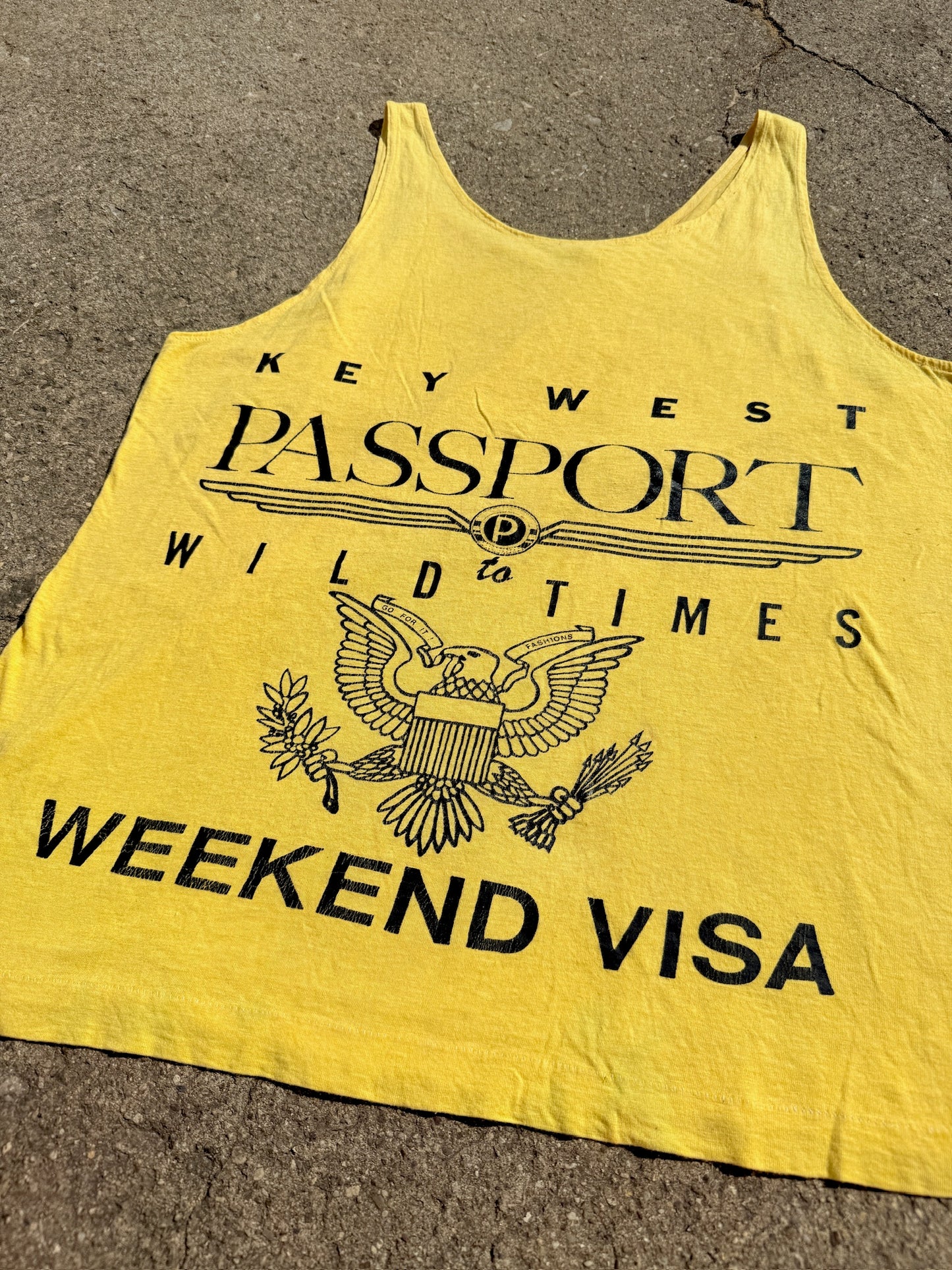 Vintage Yellow Key West Passport Graphic Tank Top | XL