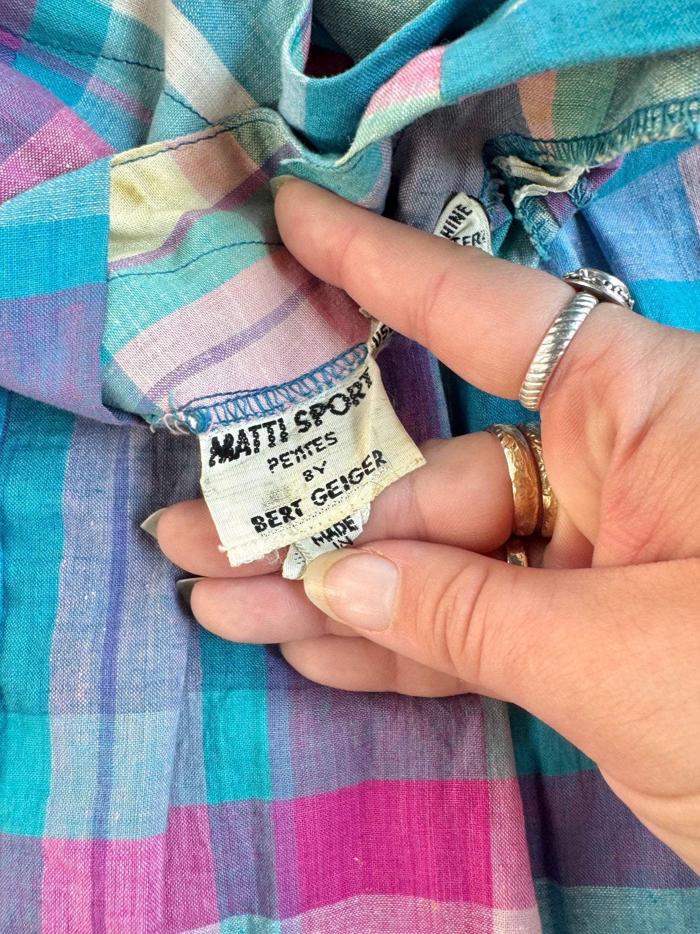 Vintage 1960s Pink & Purple Plaid Tie Waist Cotton Mini Dress | XS