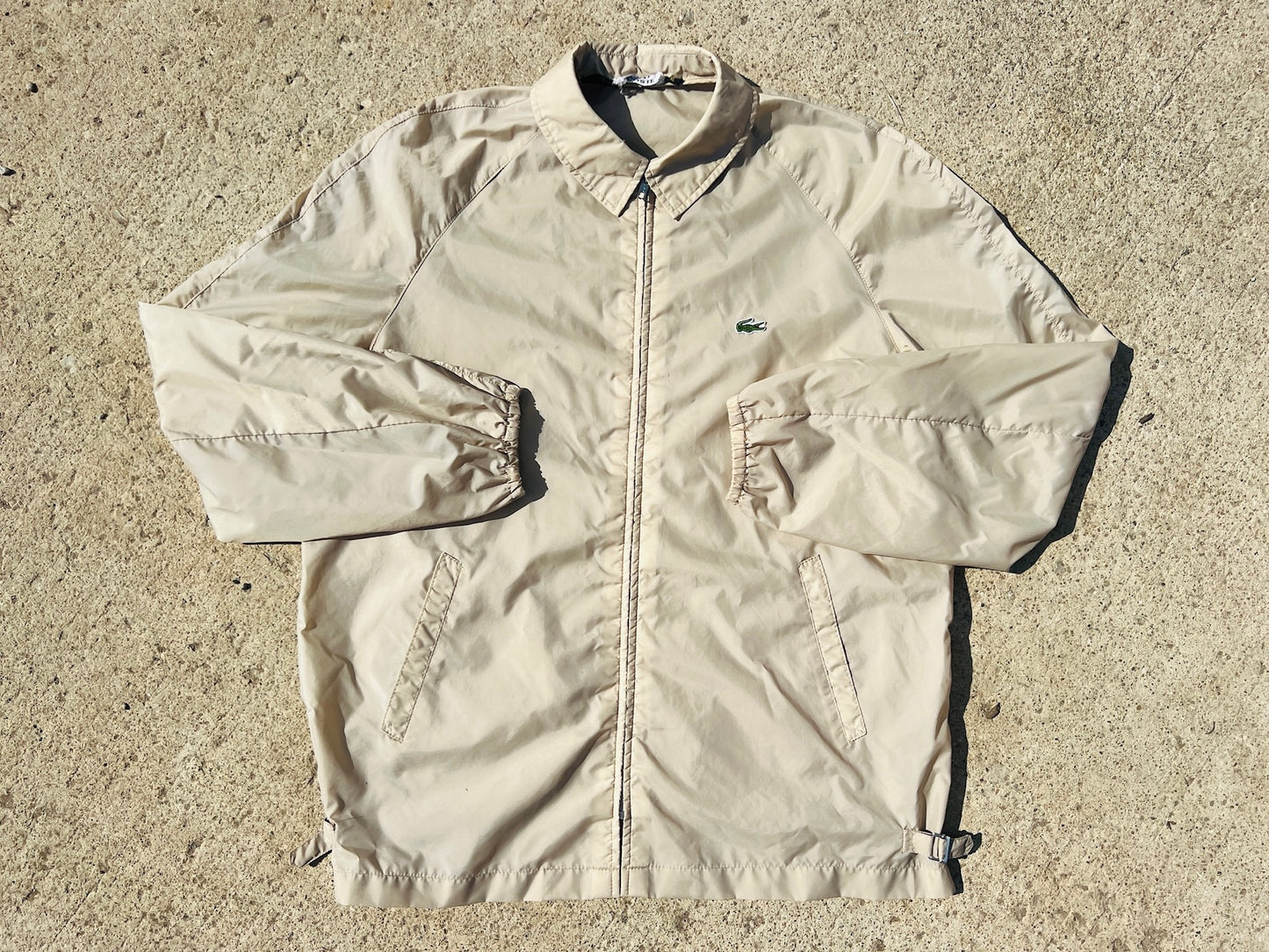 Vintage 1980s Izod Lacoste Beige Nylon Windbreaker | XL