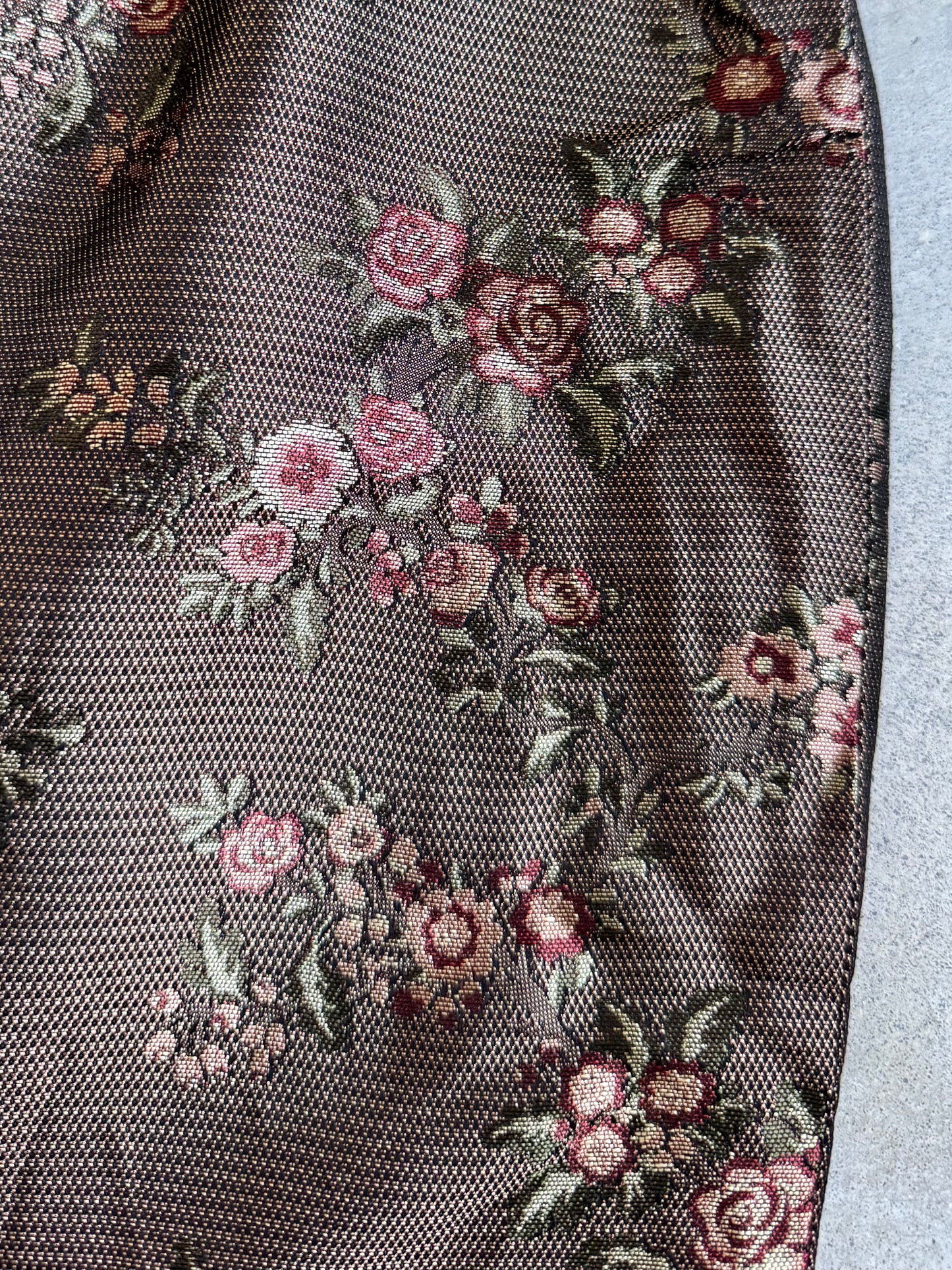 Vintage Doncaster 100% Silk Brown Floral Pencil Skirt | Waist 29”