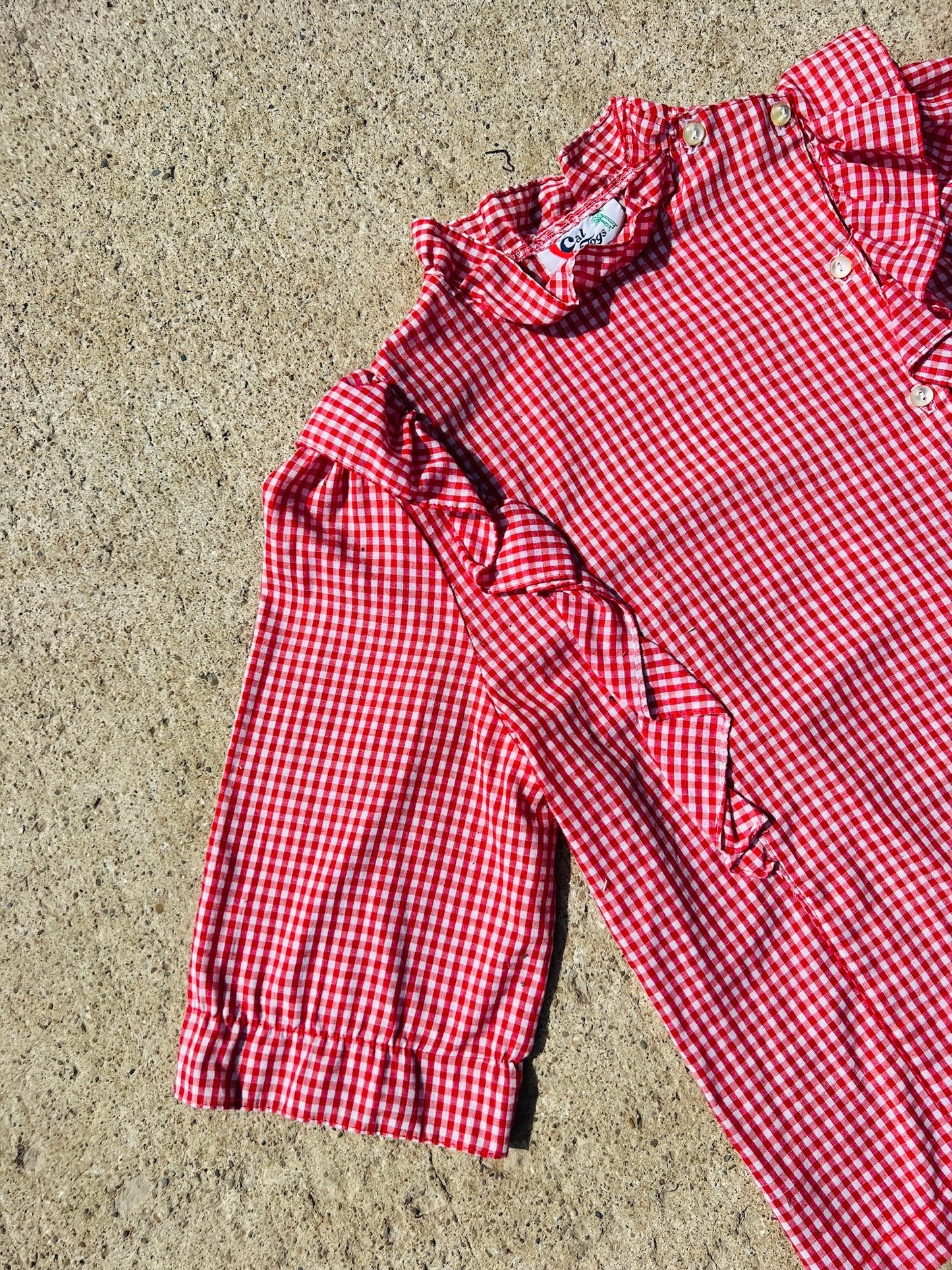 Vintage 1970s Cal Togs Red Gingham Ruffle Blouse | S/M