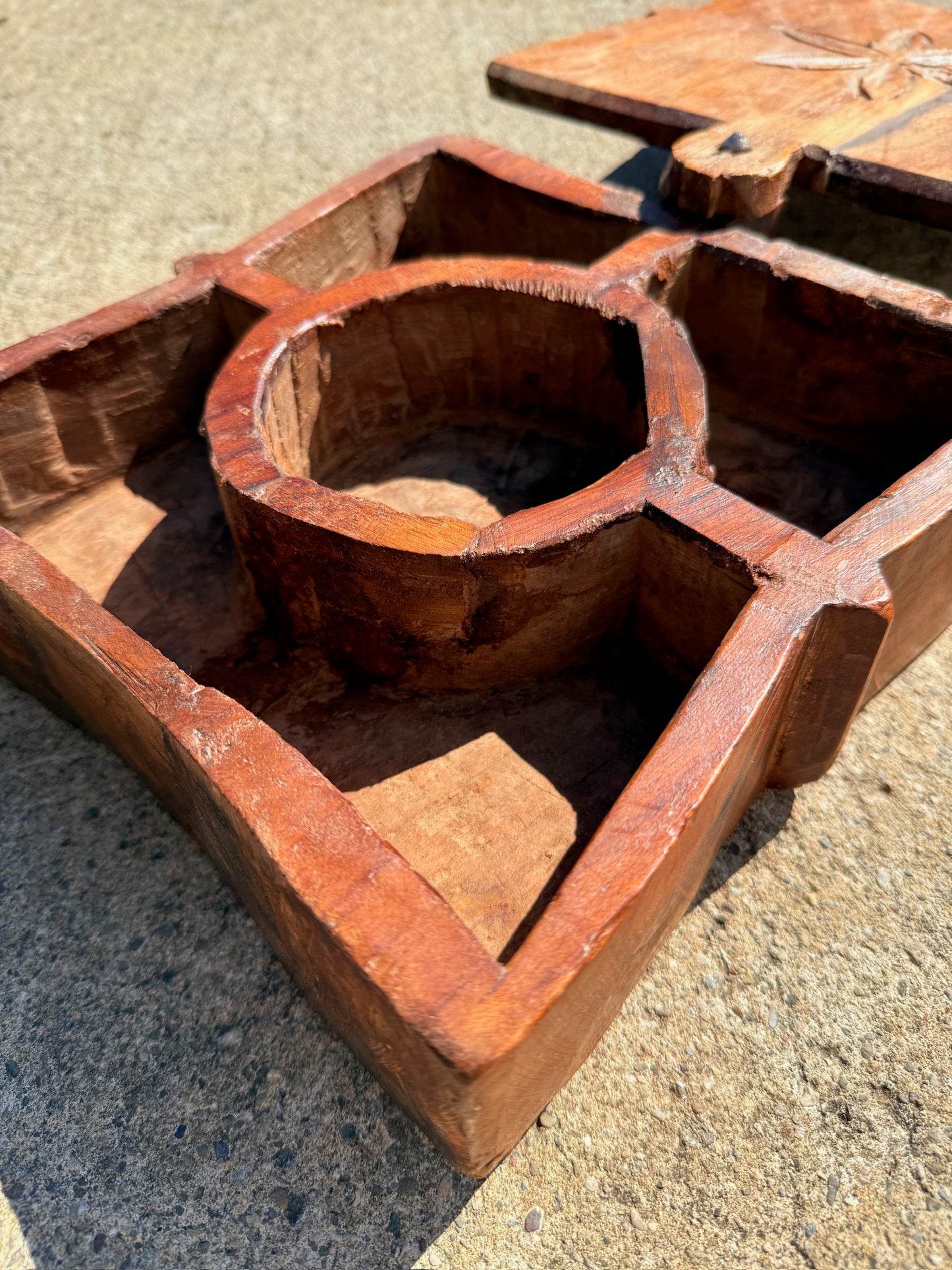 Antique Wood-Carved Tikal Spice Box w/ Swivel Lid