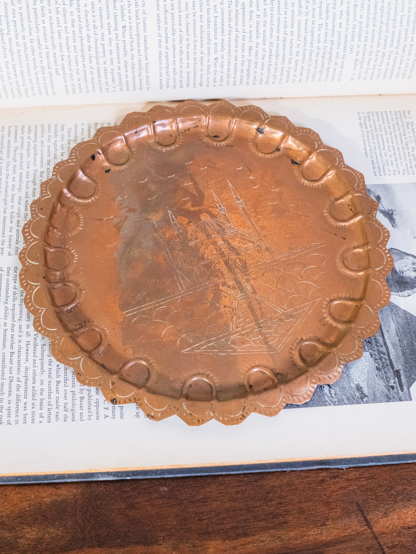 Vintage Solid Copper Stamped Turkish Landscape Plate