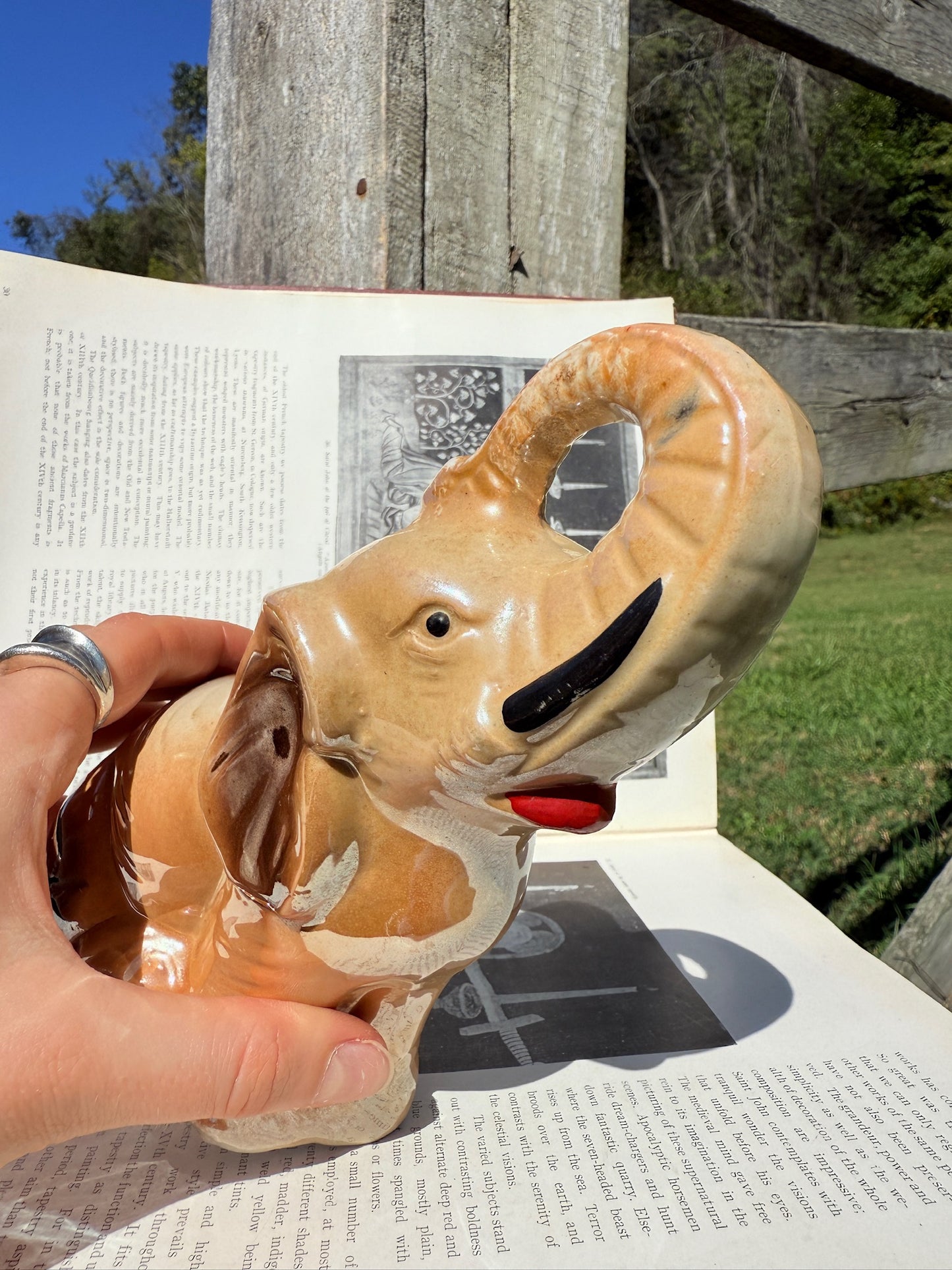 Vintage 1950s Ceramic Glazed Elephant Figurine