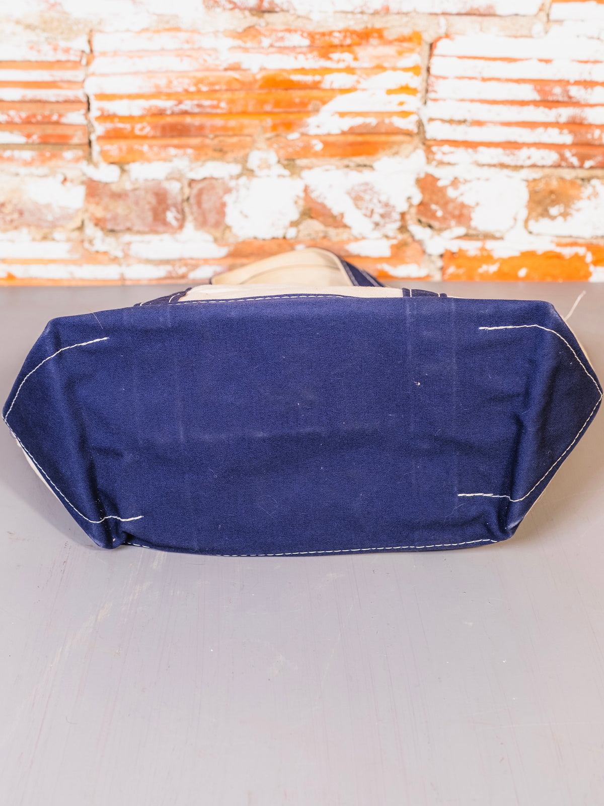 Vintage L.L. Bean Canvas Navy Trim Boat & Tote Bag w/ Quarter Horse Patch