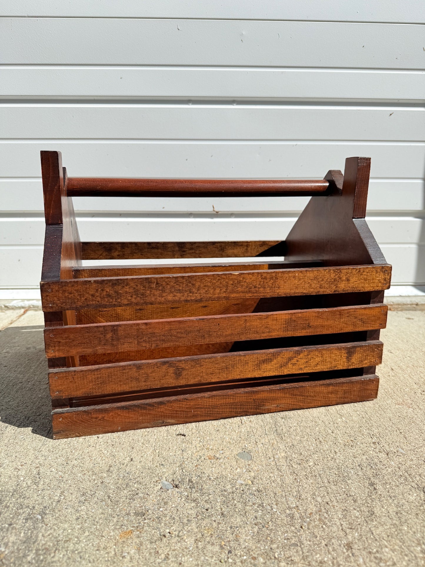 Vintage 1960s Handmade Cottage Painted Wood Crate Magazine Holder