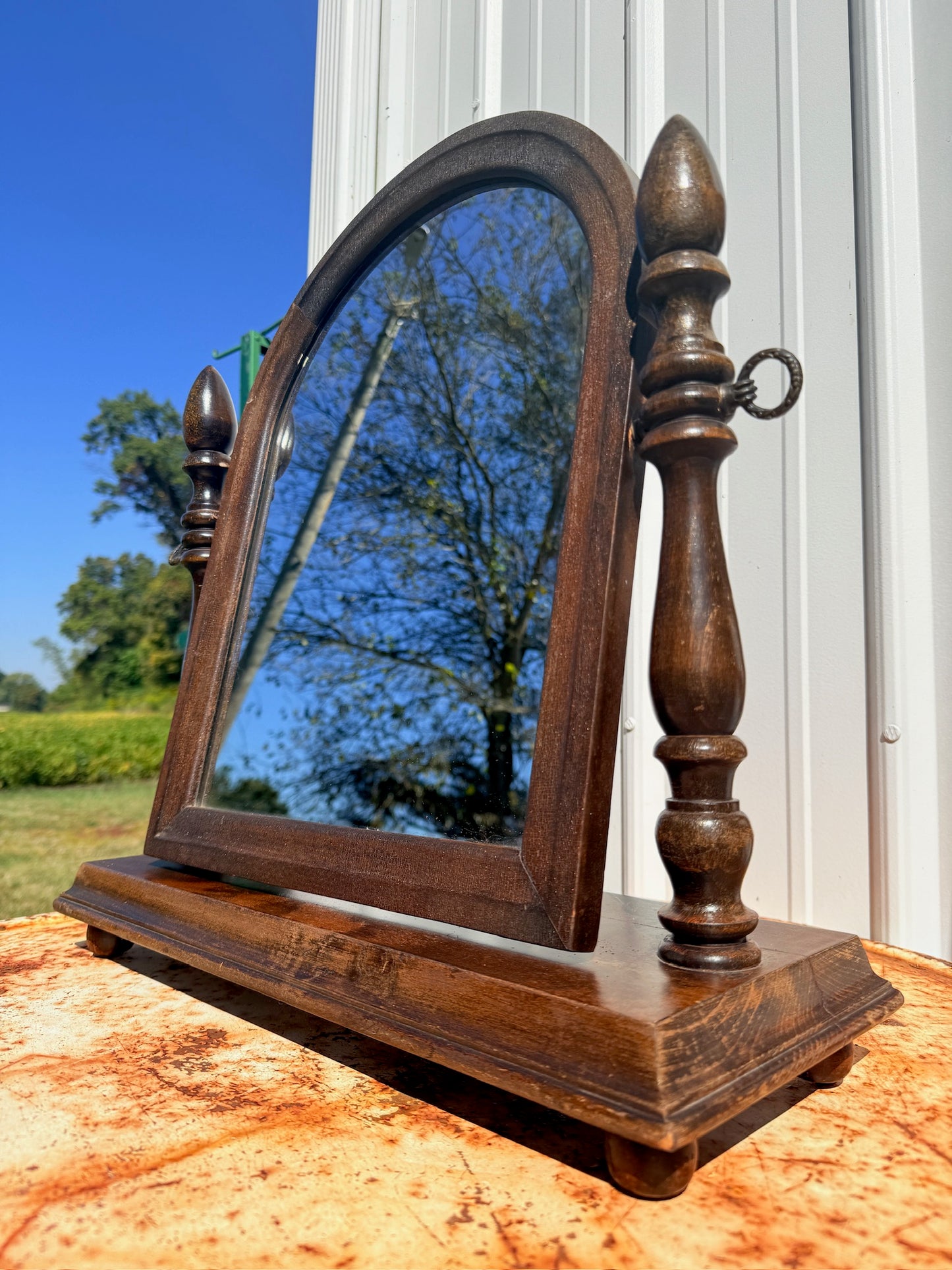 Vintage 1950s Mahogany Wood Dresser/Vanity Mirror