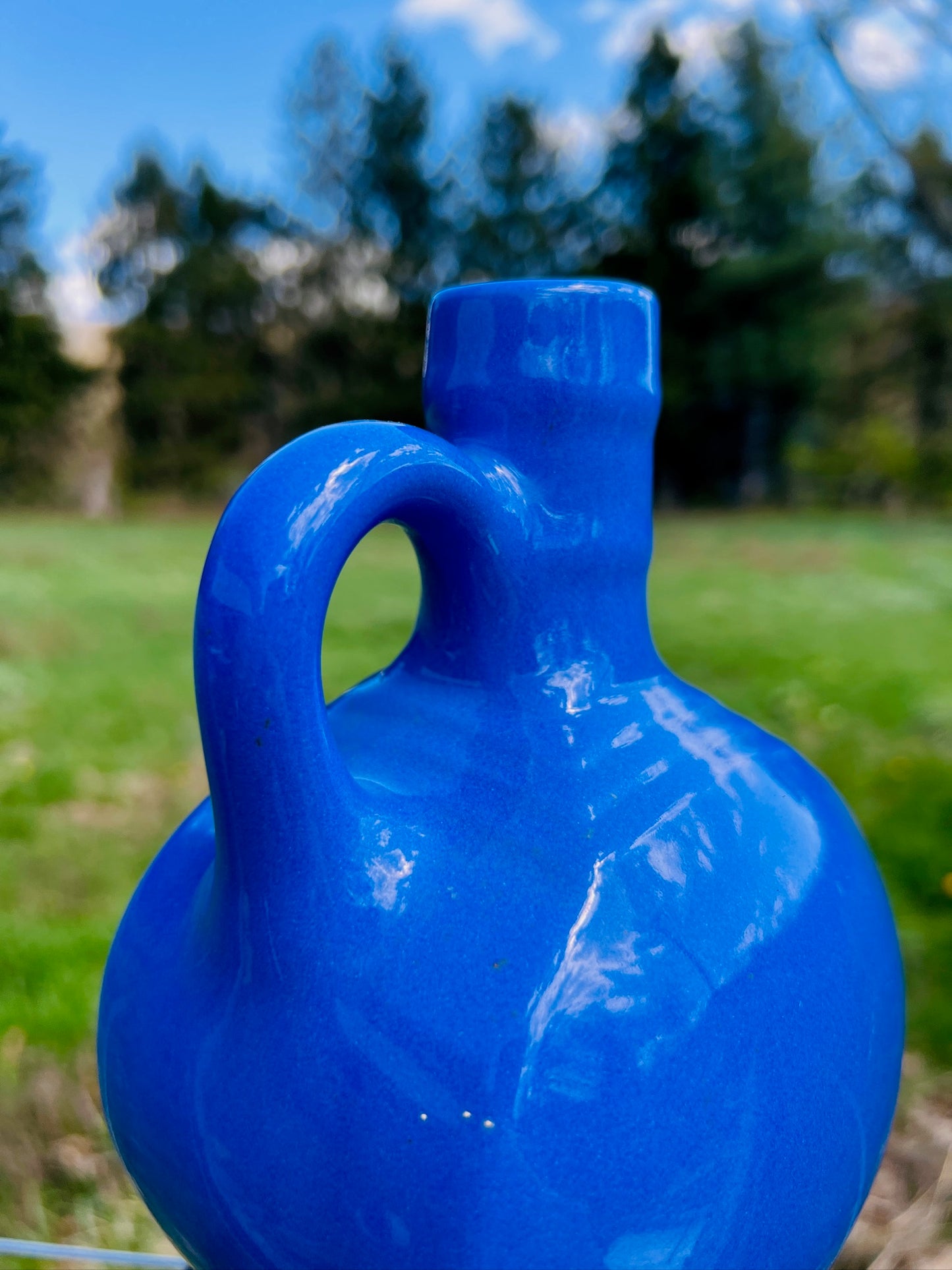 Vintage 1970s Mohawk Liquor Blue Pottery Jug