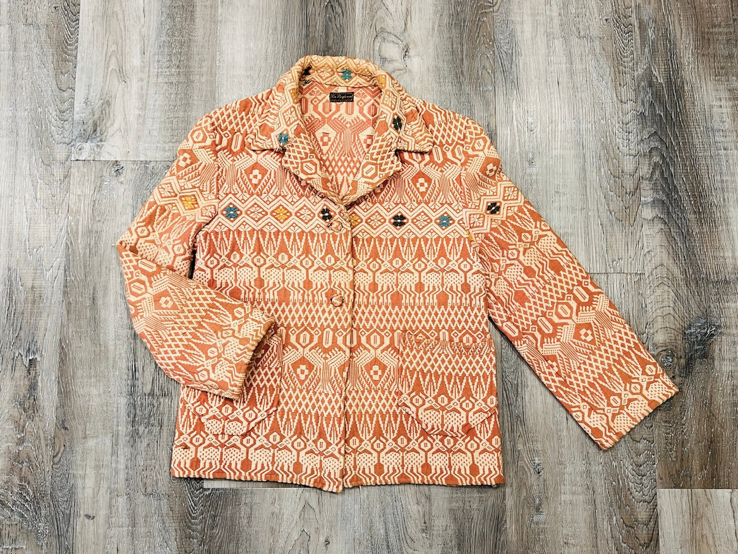 Vintage 1940s La Regional Orange Woven Cotton Guatemalan Chore Coat | Small