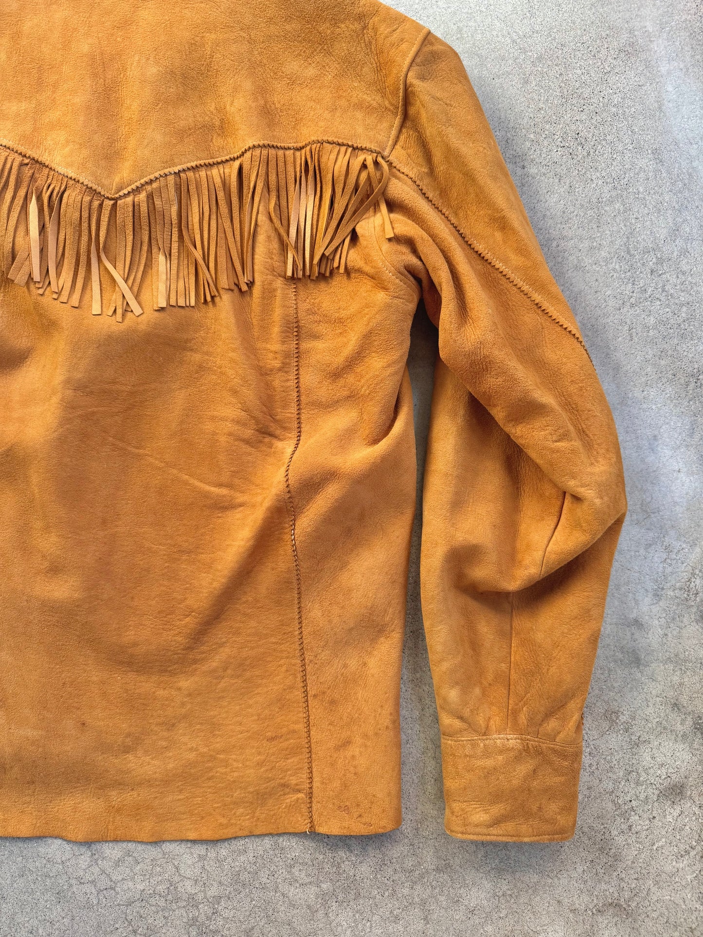 Vintage 1970s Handmade Deerskin Suede Leather Lace-Up Fringe Shirt | M/L