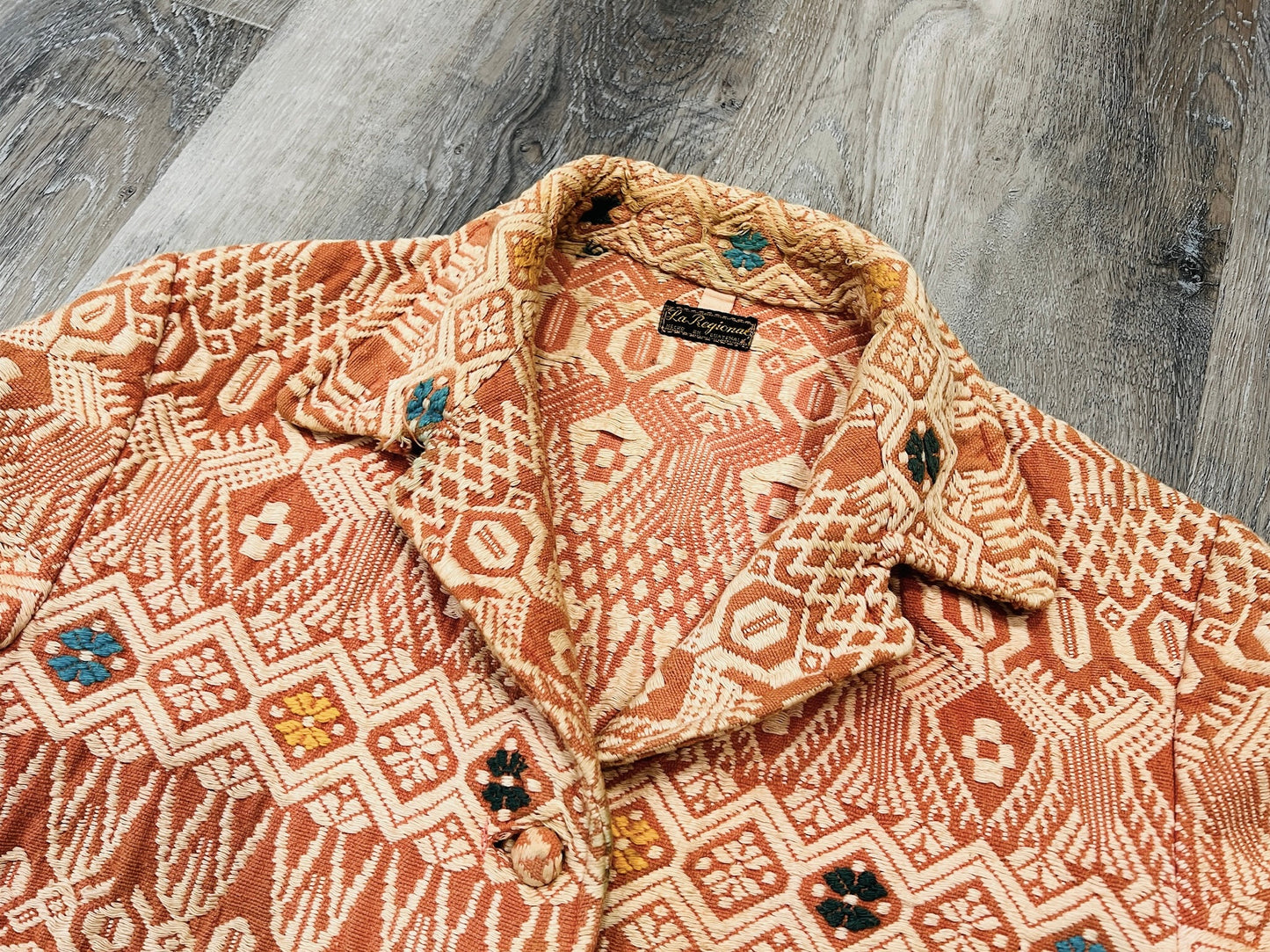 Vintage 1940s La Regional Orange Woven Cotton Guatemalan Chore Coat | Small