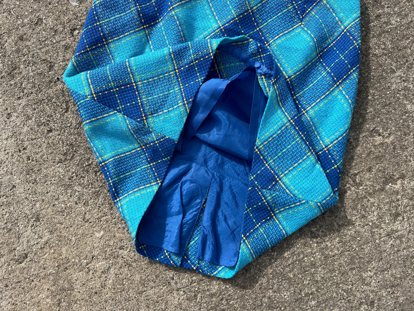 Vintage 1990s Blue Argyle Plaid Pencil Skirt | XS/S