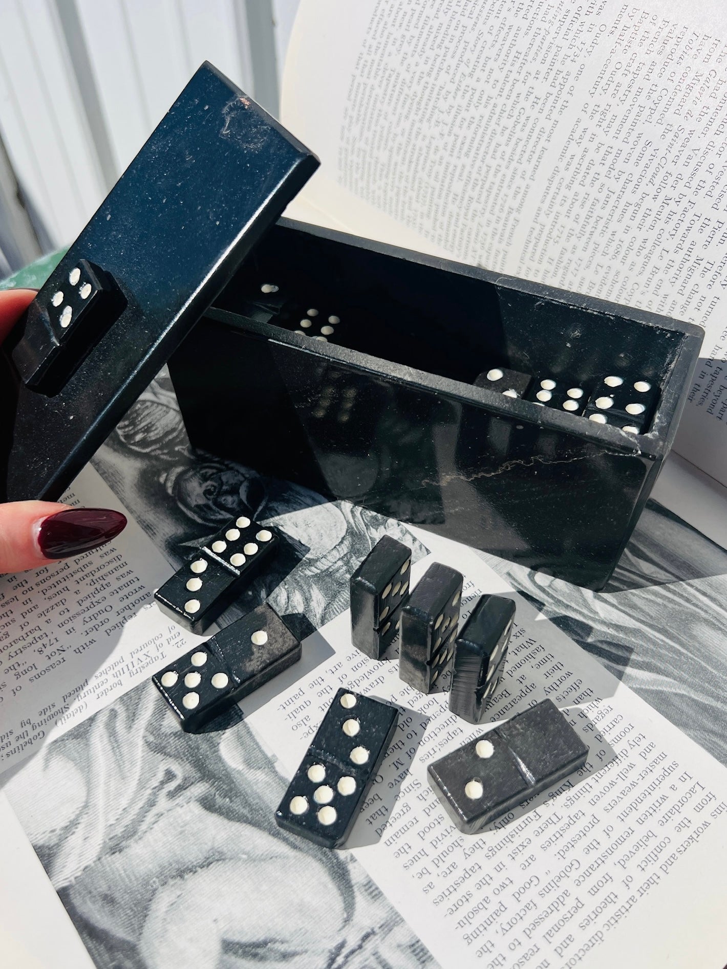 Vintage 1950s Black Onyx Stone Domino Set