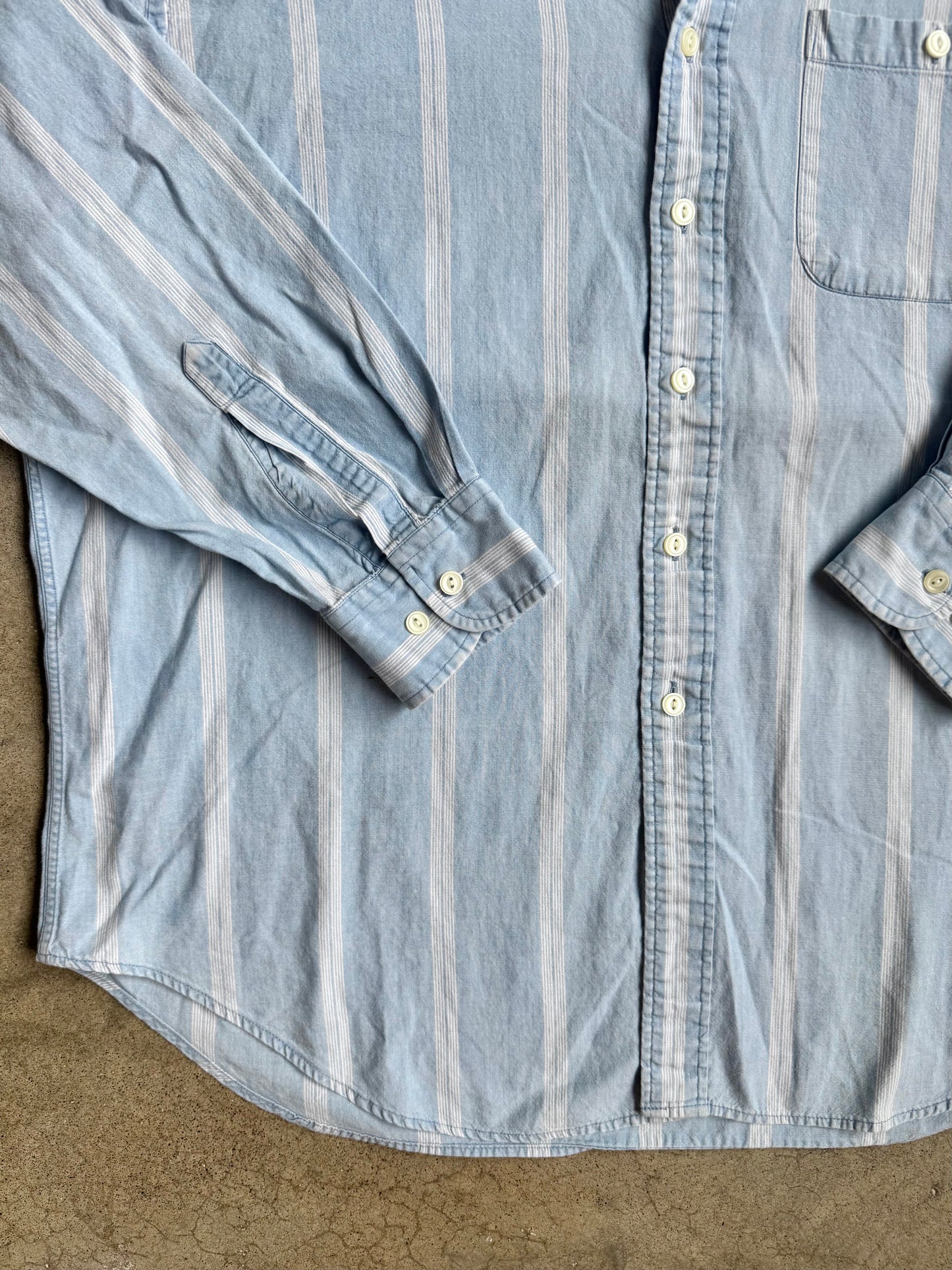 Vintage 1990s Chaps Ralph Lauren Blue Striped Cotton Shirt | XL