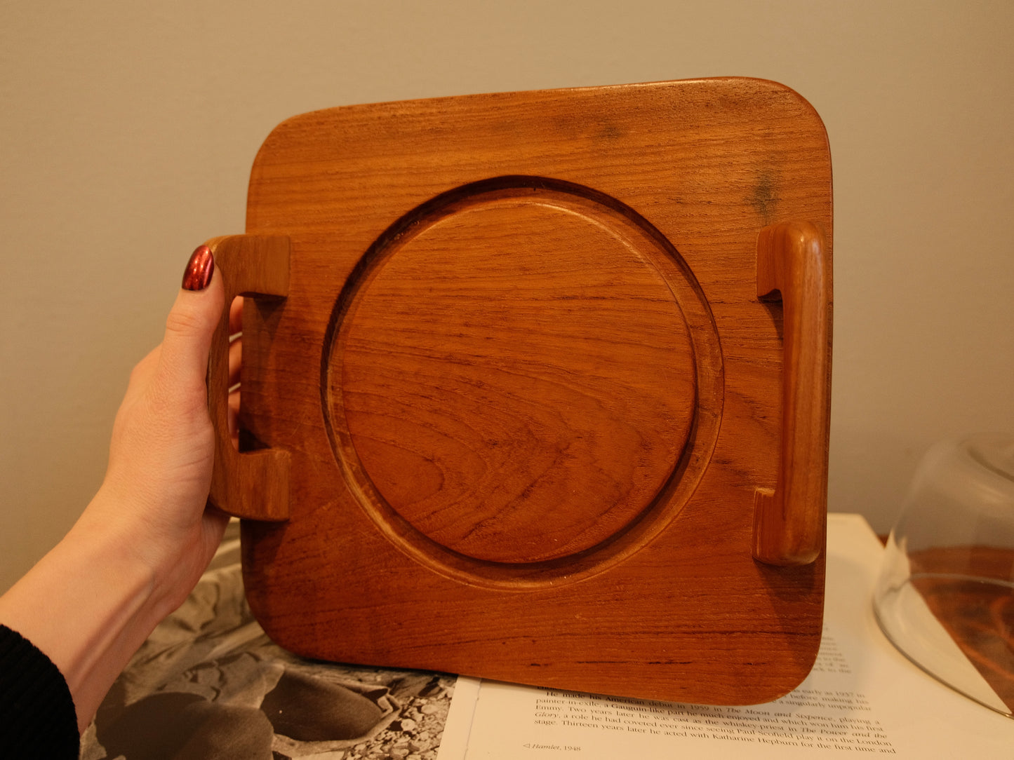 Vintage Danish Teakwood Cheese Board & Glass Dome
