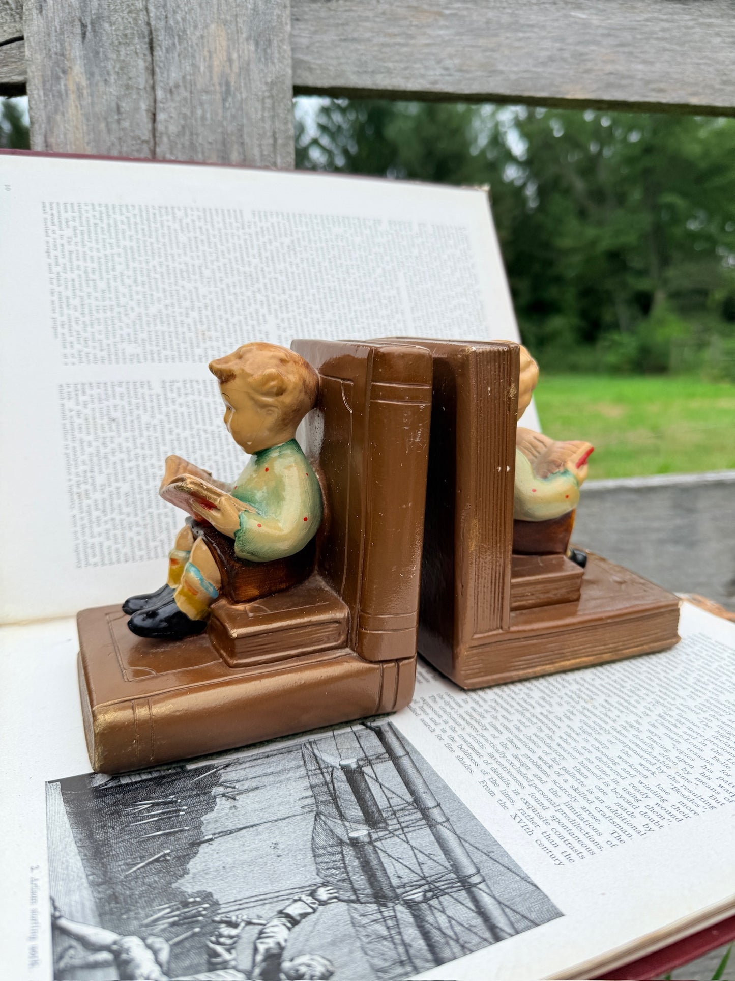 Vintage 1930s Ceramic "Boy & Girl Reading" Bookends | Set of 2
