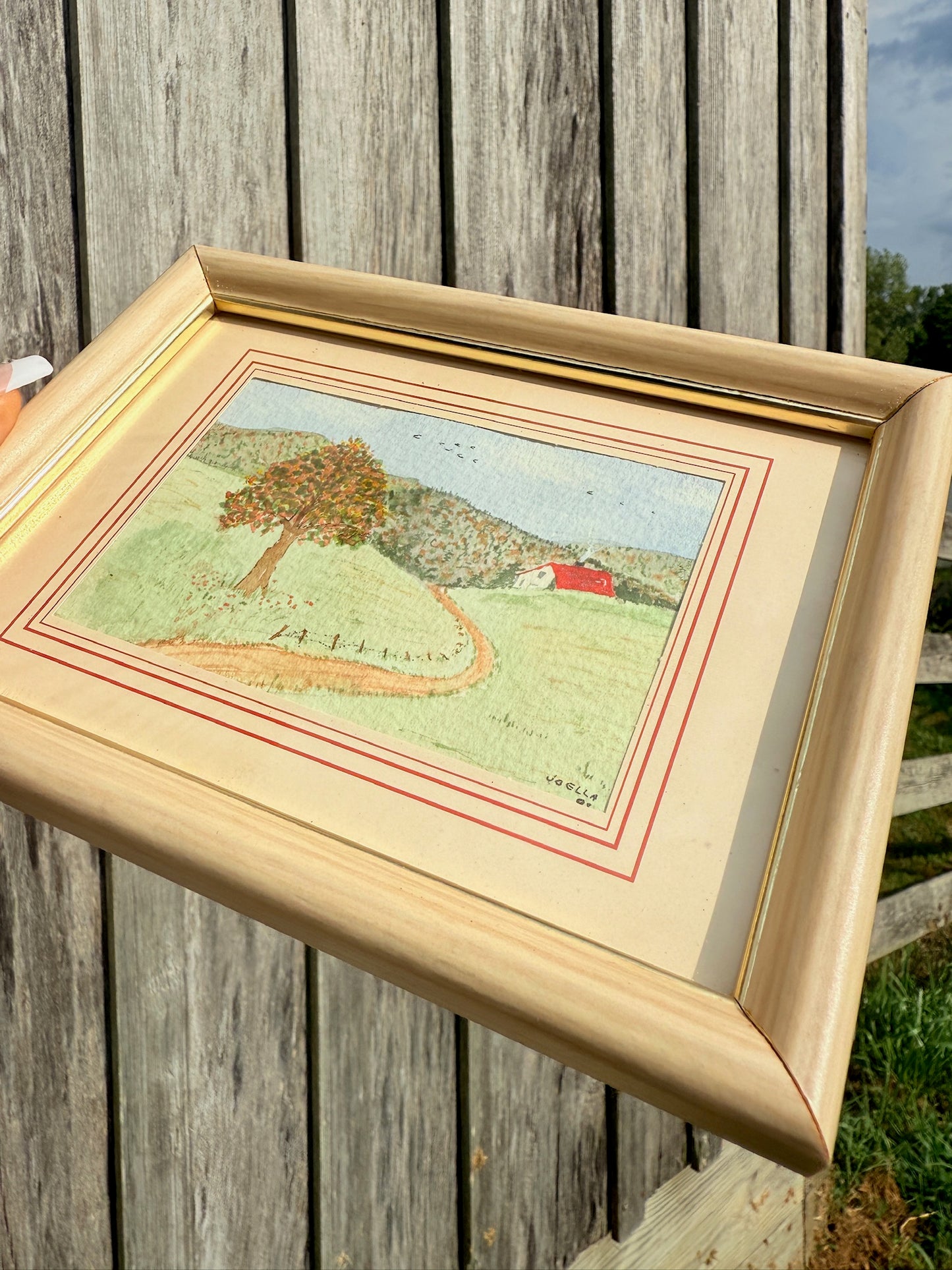 Framed & Signed Farm Landscape Watercolor Artwork