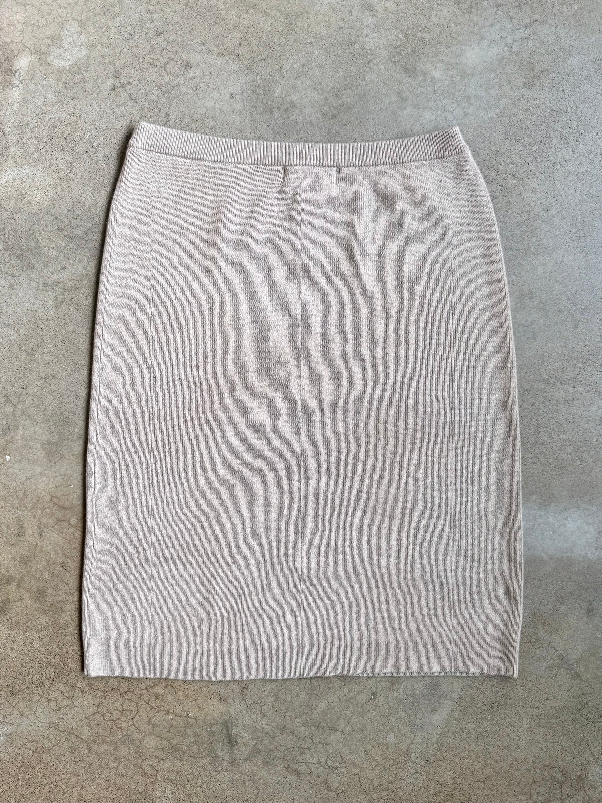 Vintage 1990s Bloomingdale's Beige Silk & Cashmere Knit Skirt | Large