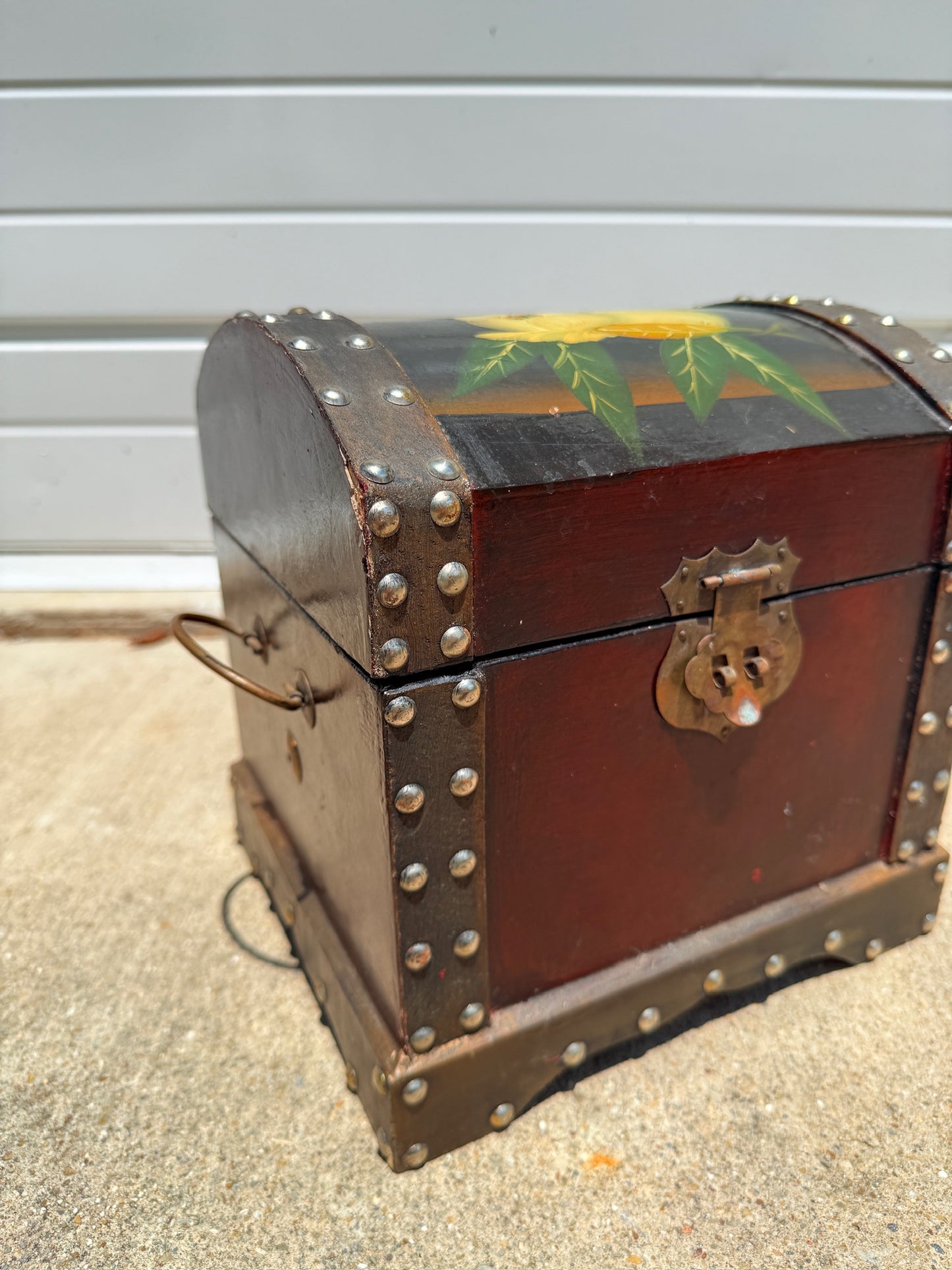 Vintage 1950s Hand-Painted Floral Small Wooden Chest
