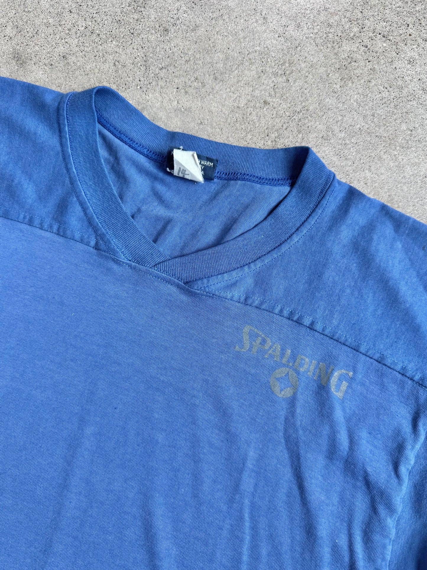 Vintage 1980s Spalding Washed Blue Athletic Football Tee | Large