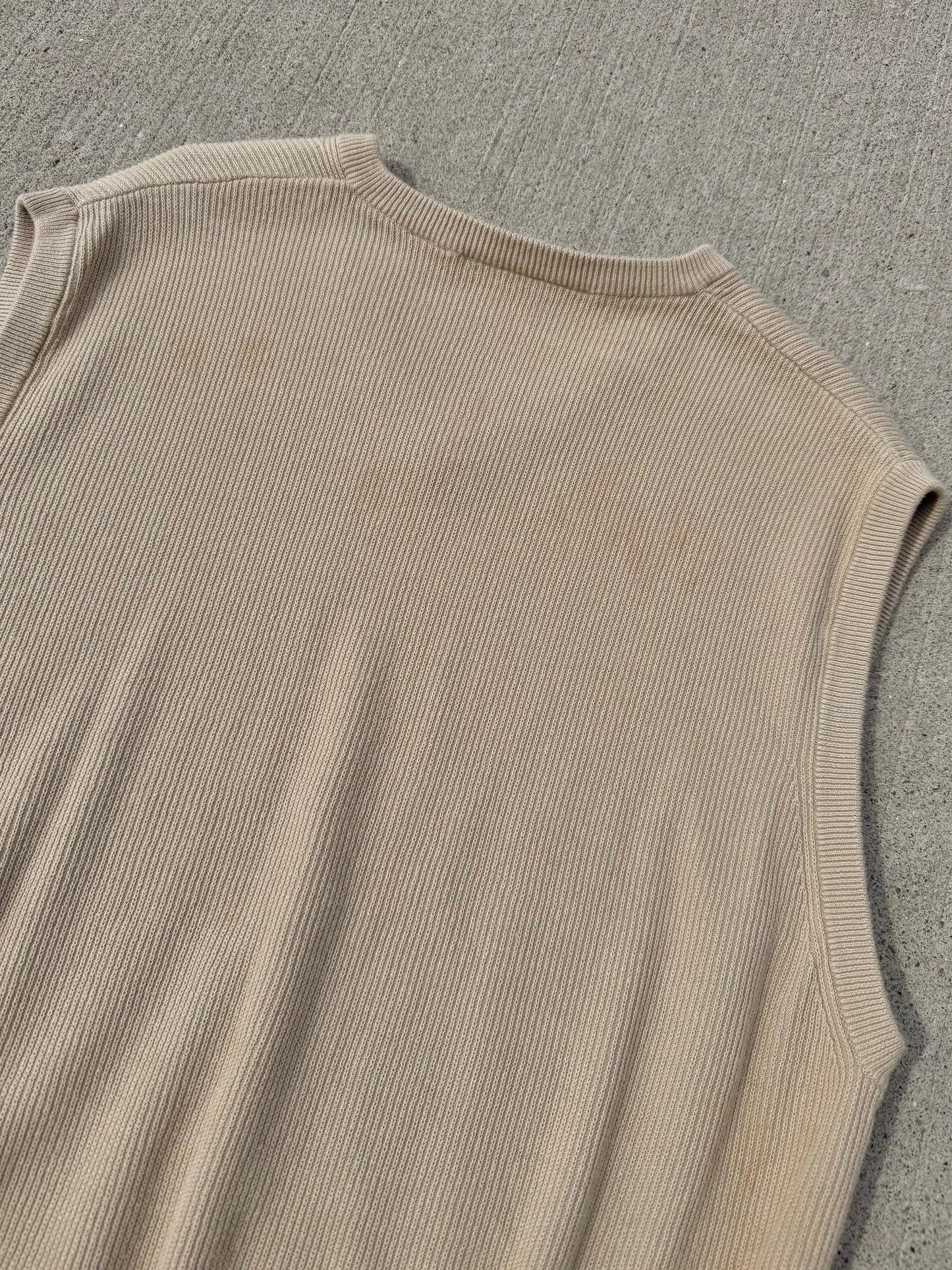 Vintage 1990s Greg Norman Beige Cotton Sweater Vest | Large