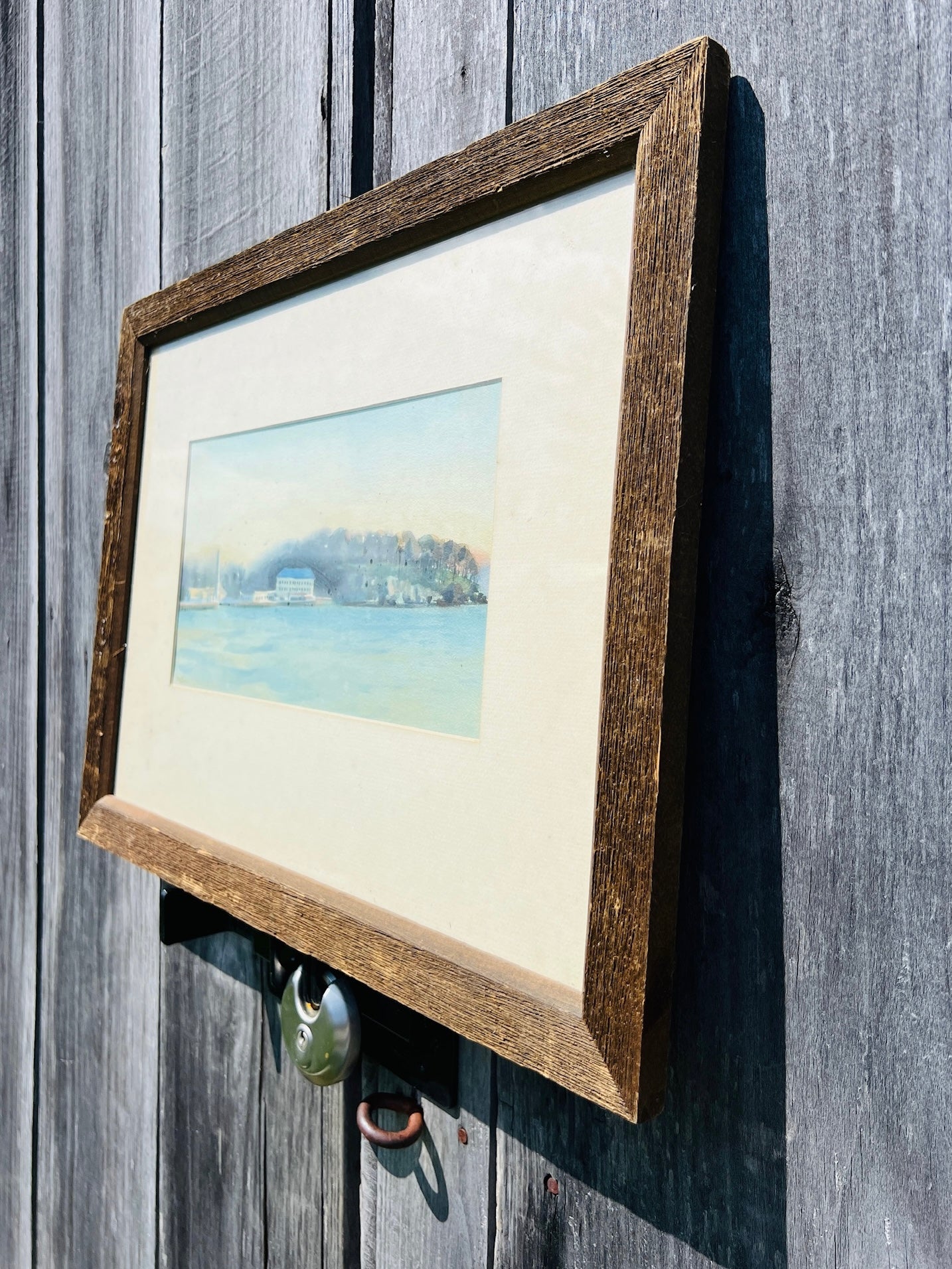 Vintage Wood Framed Lake Scene Watercolor Artwork