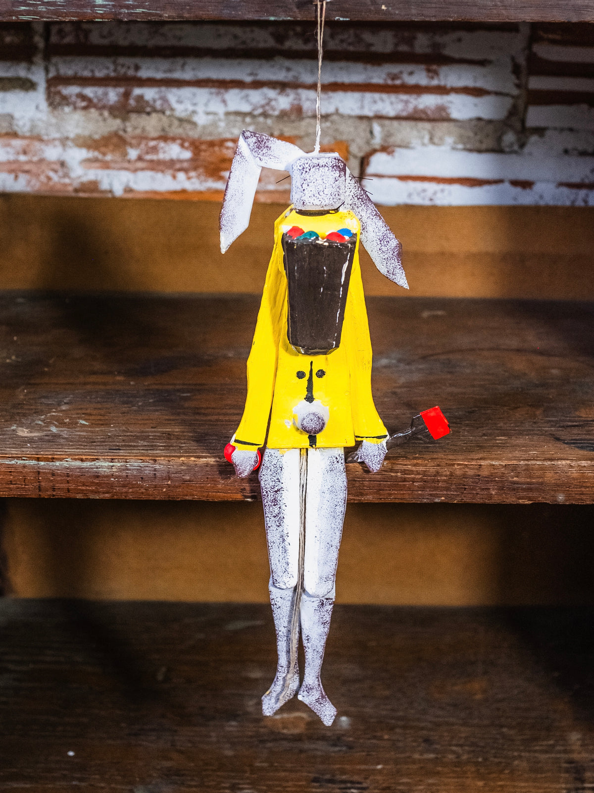 Hampelmann Style Folk Art Handmade Jumping Jack Toy | Rabbit