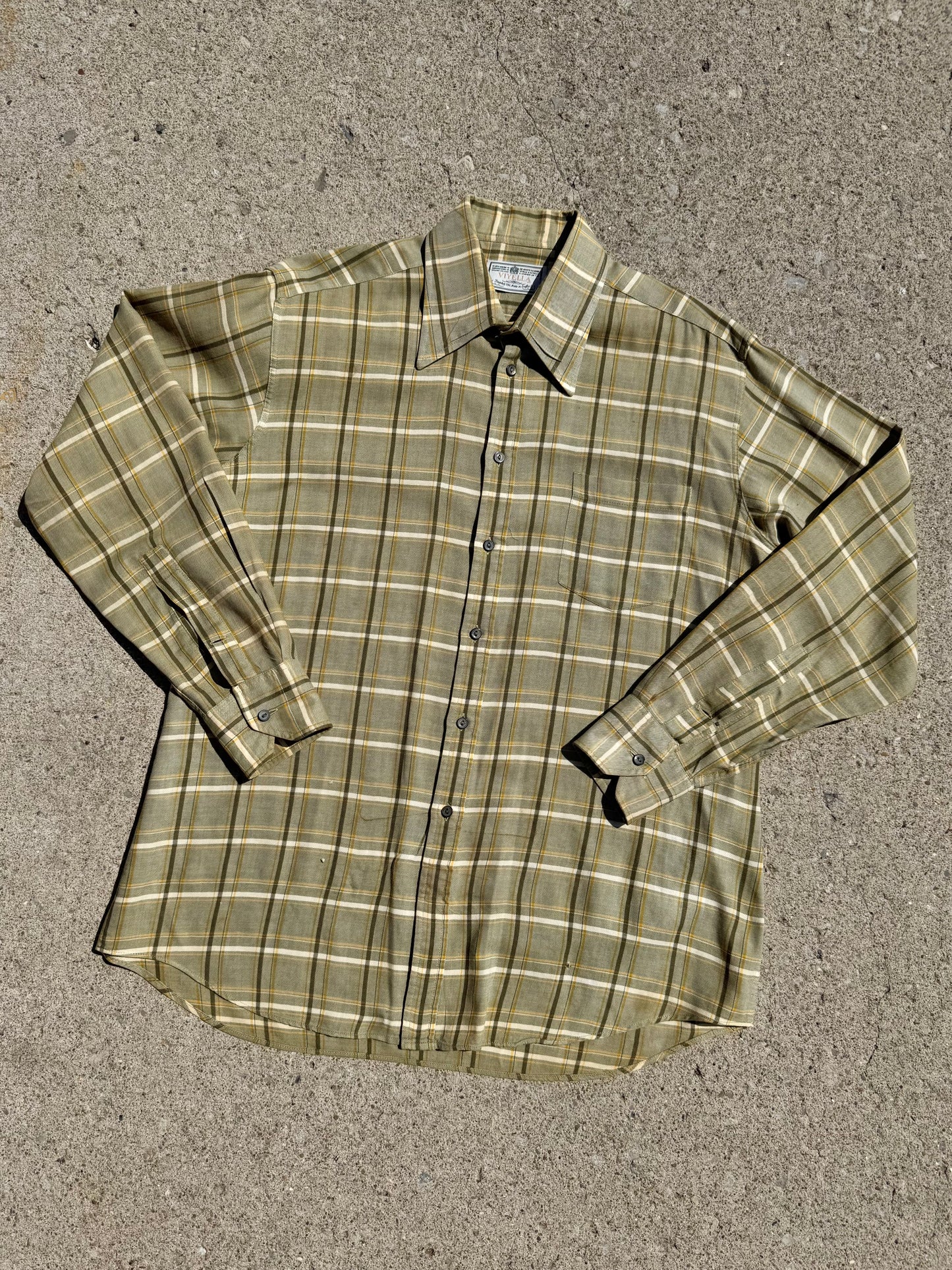 Vintage 1990s Viyella Green Plaid Wool Blend Button-Up Shirt | XL