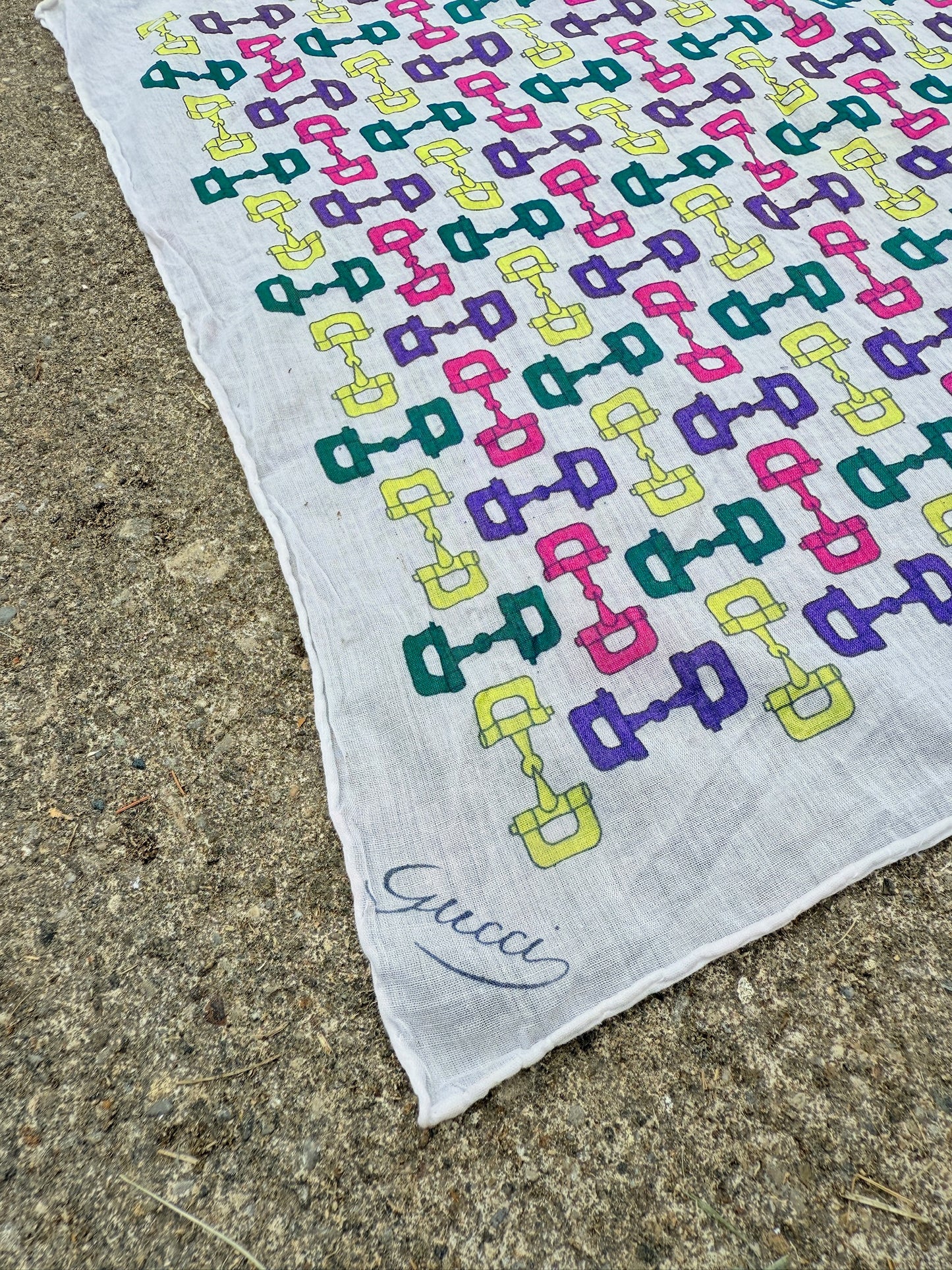 Vintage 1960s Gucci Horsebit Pattern Cotton Handkerchief