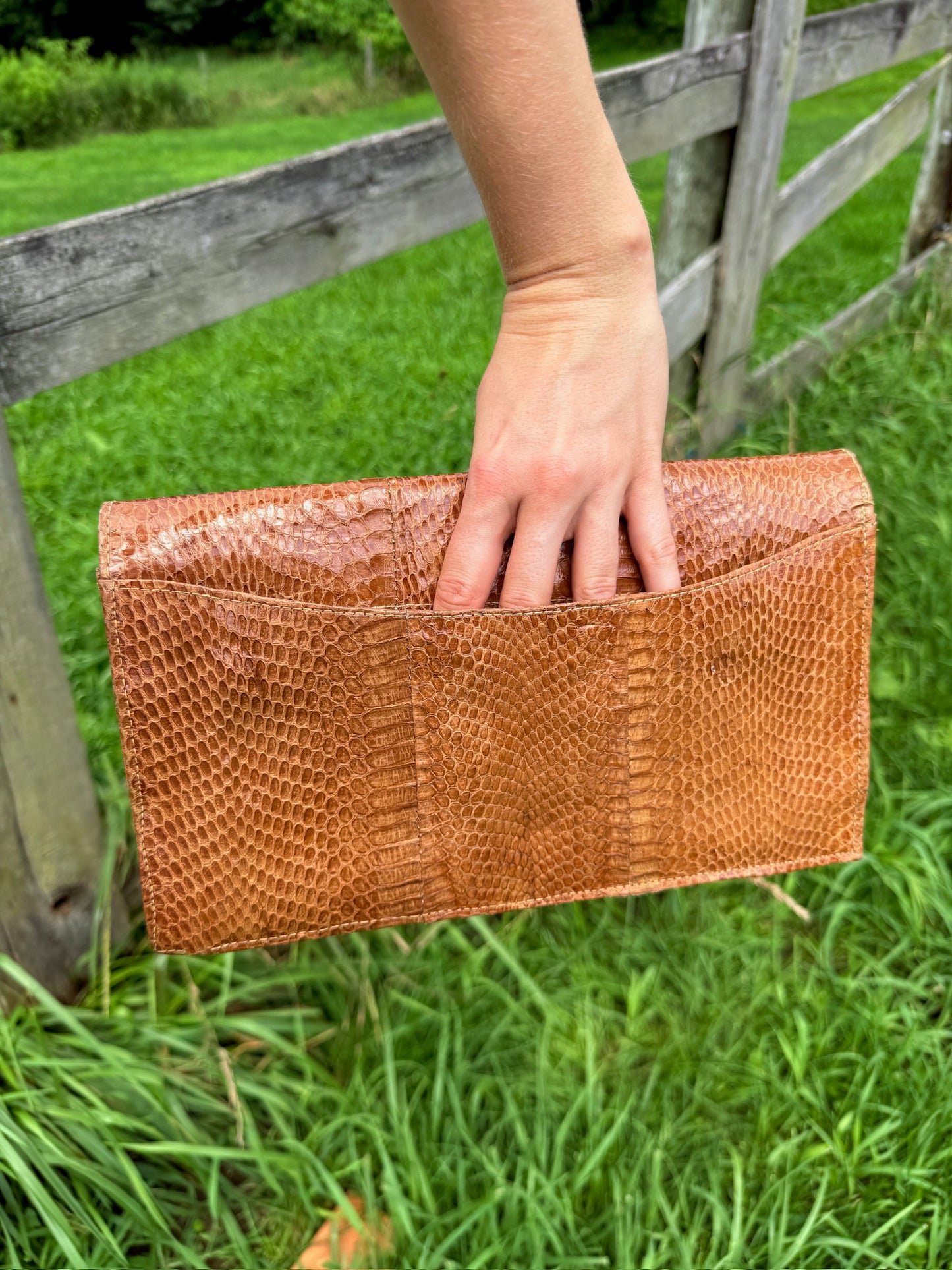 Vintage 1940s Brown Genuine Snakeskin Clutch