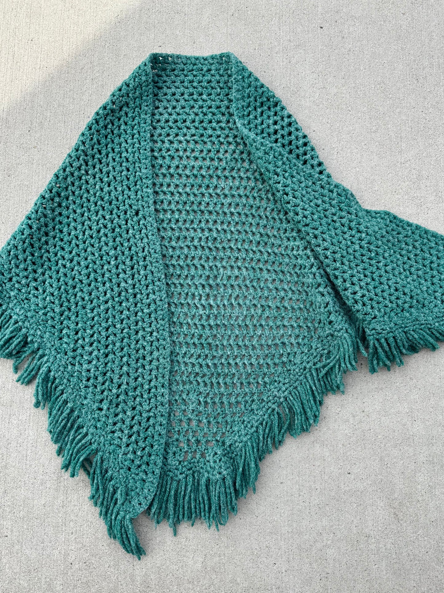 Vintage Handmade Green Crochet Shawl