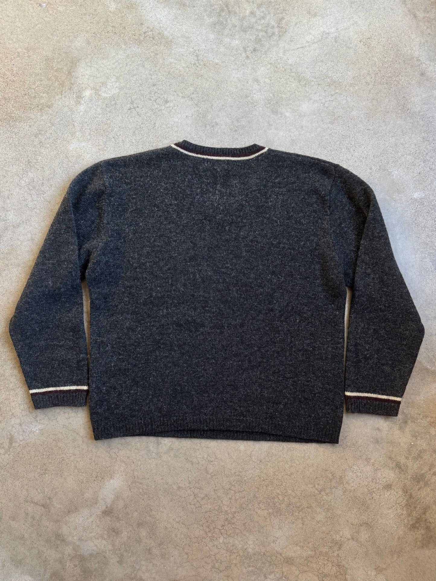 Vintage 1980s St. John’s Bay Charcoal Wool V-Neck Sweater | Large
