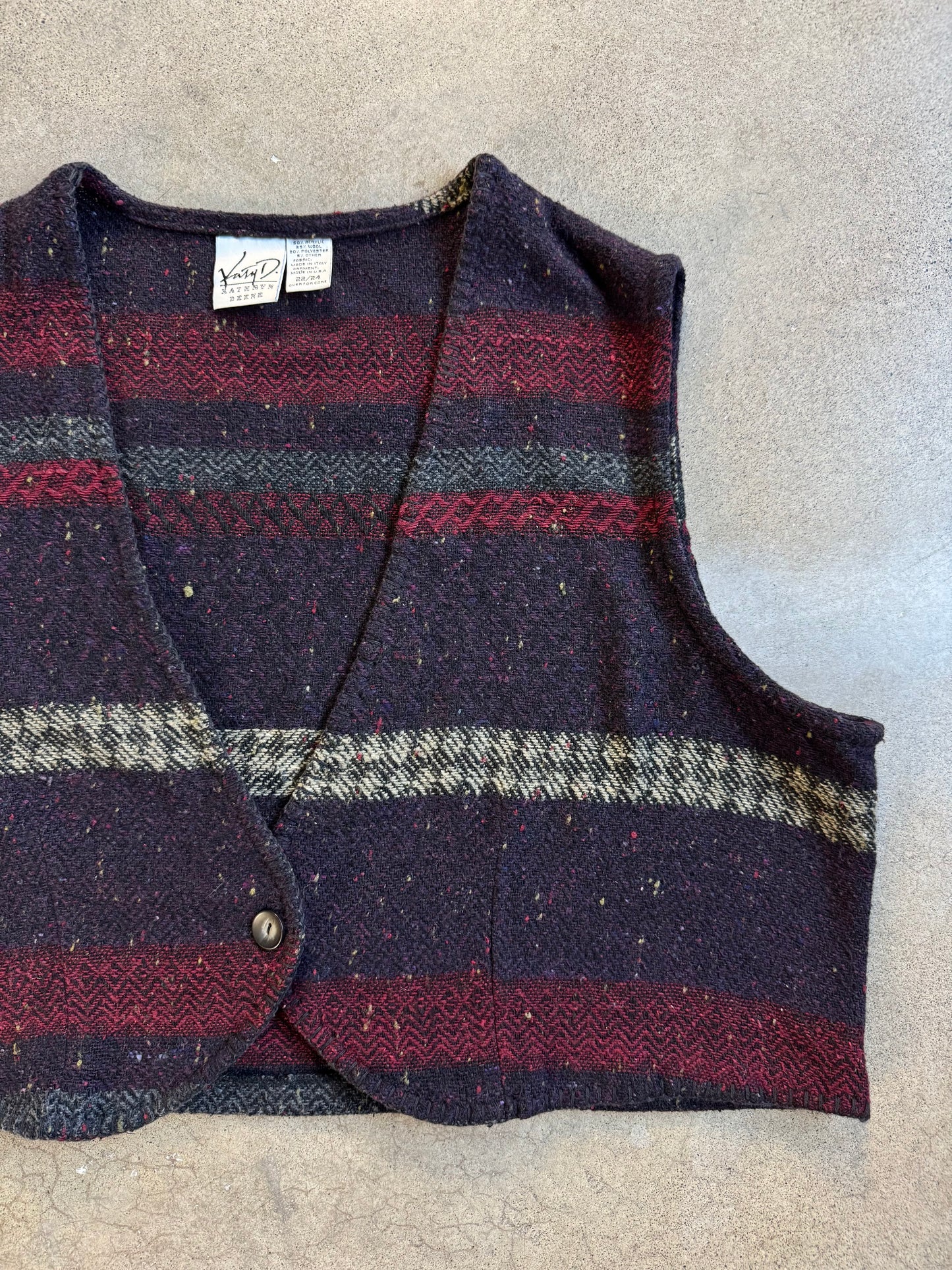 Vintage 1990s Kathryn Deene Purple & Red Speckled Wool-Blend Cropped Vest | 3X