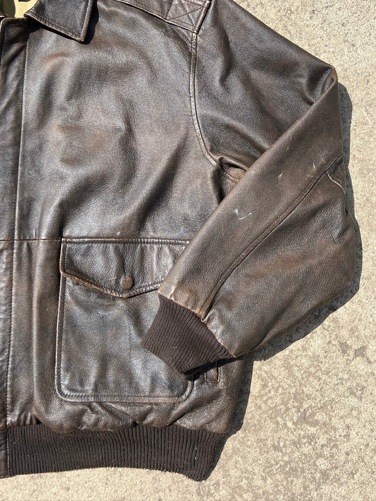 Vintage 1990s James Dean Brown Leather Bomber Jacket | XL