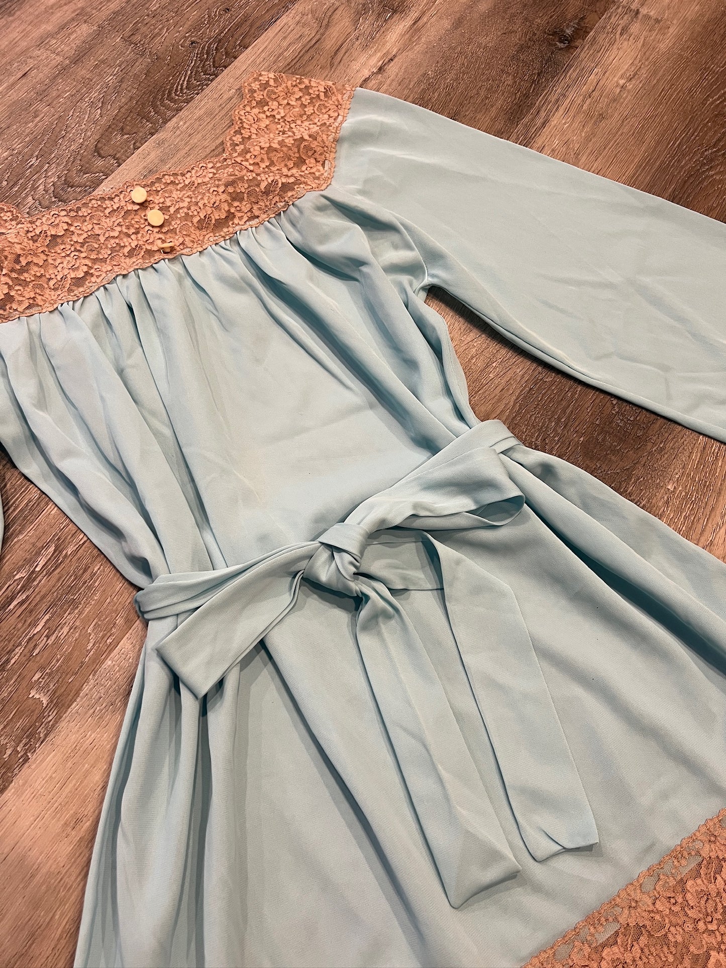 Vintage 1960s Lisette Al Sterling Blue Lace Trim Nightie | Small