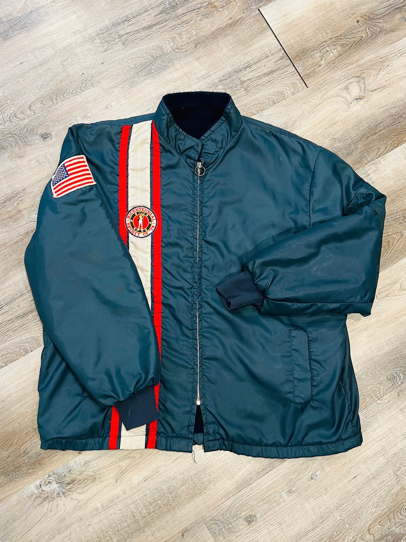 Vintage 1970s Navy "Spirit of '76" Patched Zip-Up Jacket | XL