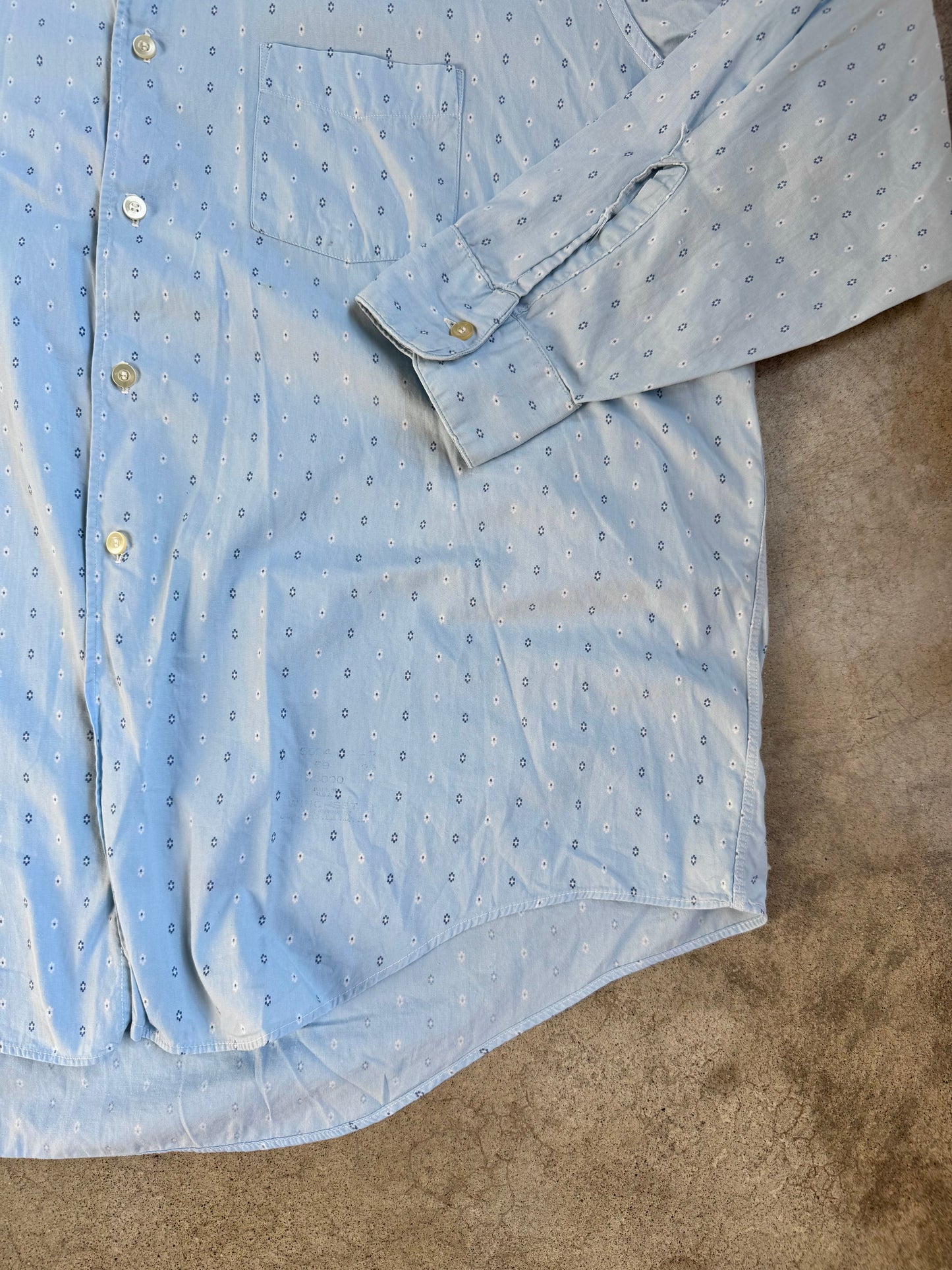 Vintage 1950s Wings Blue Printed Distressed Button-Up Shirt | XXL