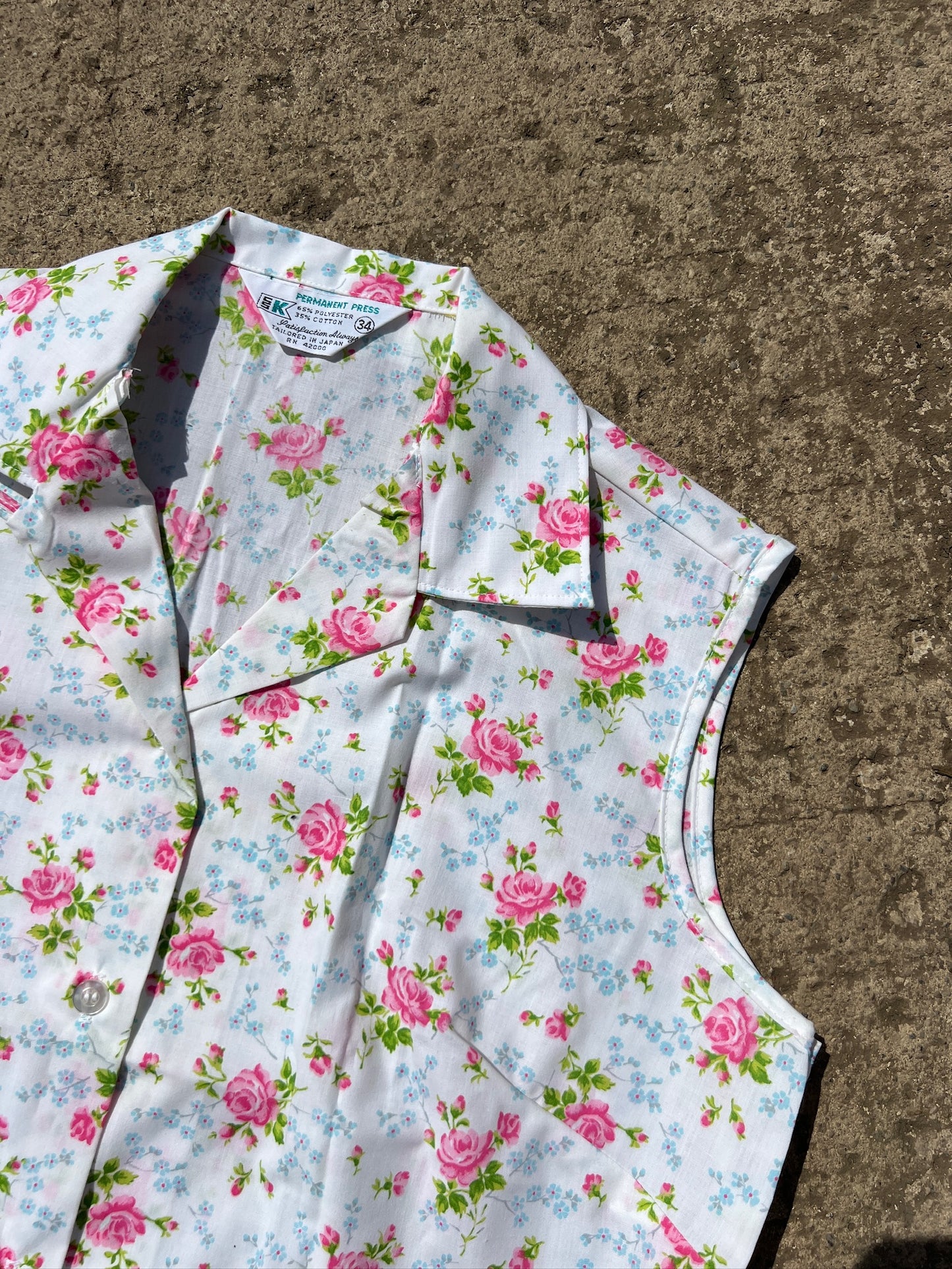 Vintage 1960s Kmart Pink Floral Sleeveless Blouse | S/M