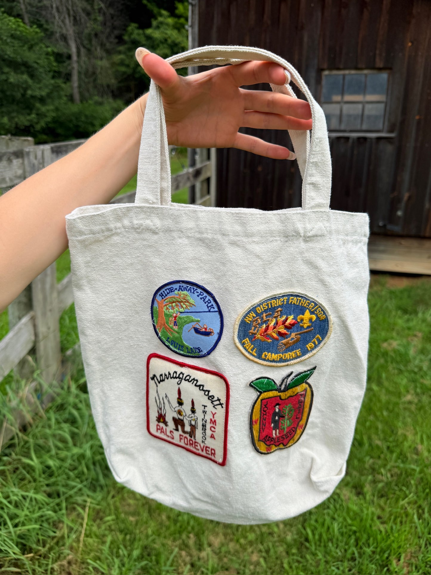 Vintage Patched Canvas Tote Bag