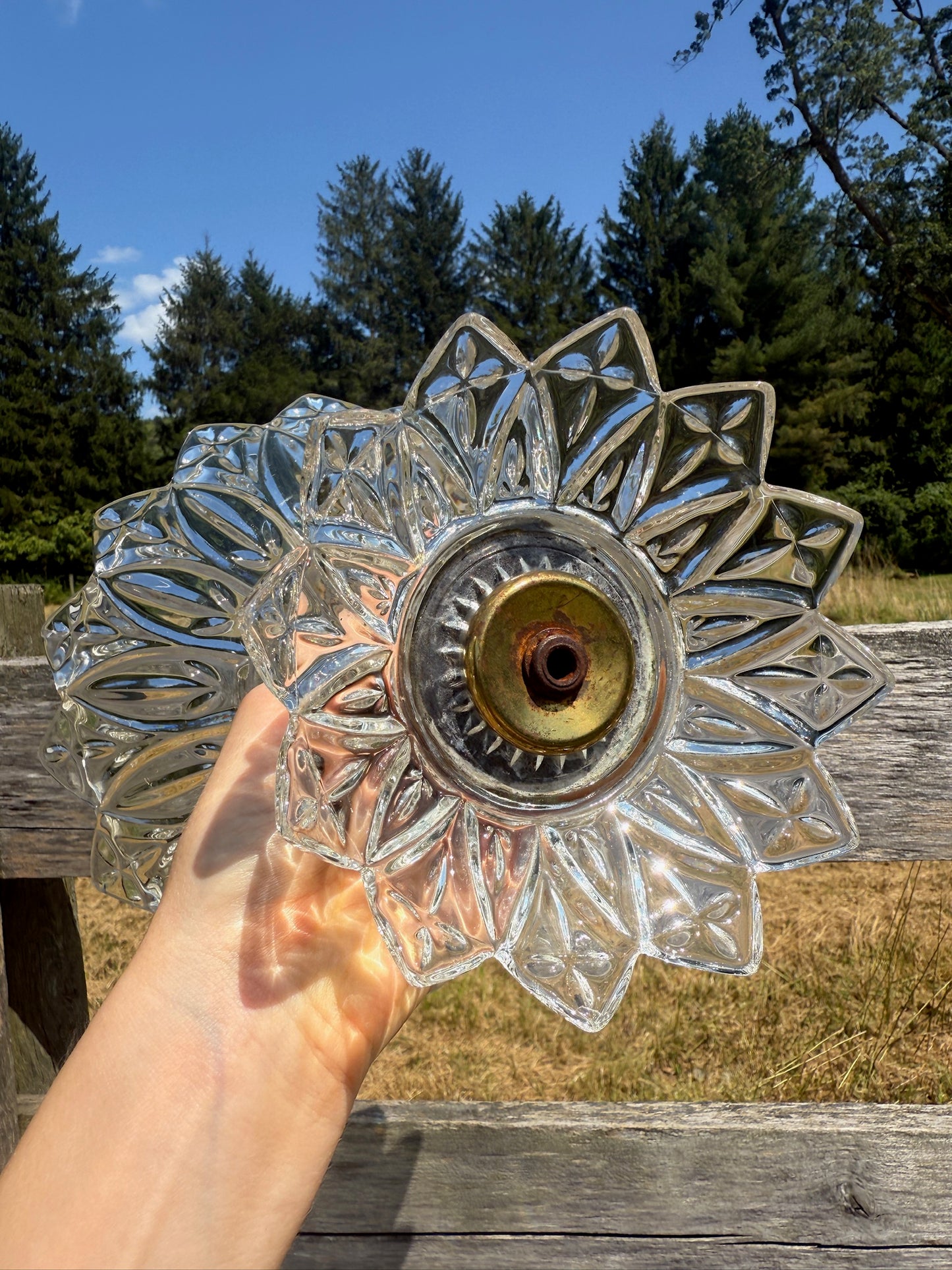 Vintage 1950s Brass & Crystal Pedestal Cherub Dish