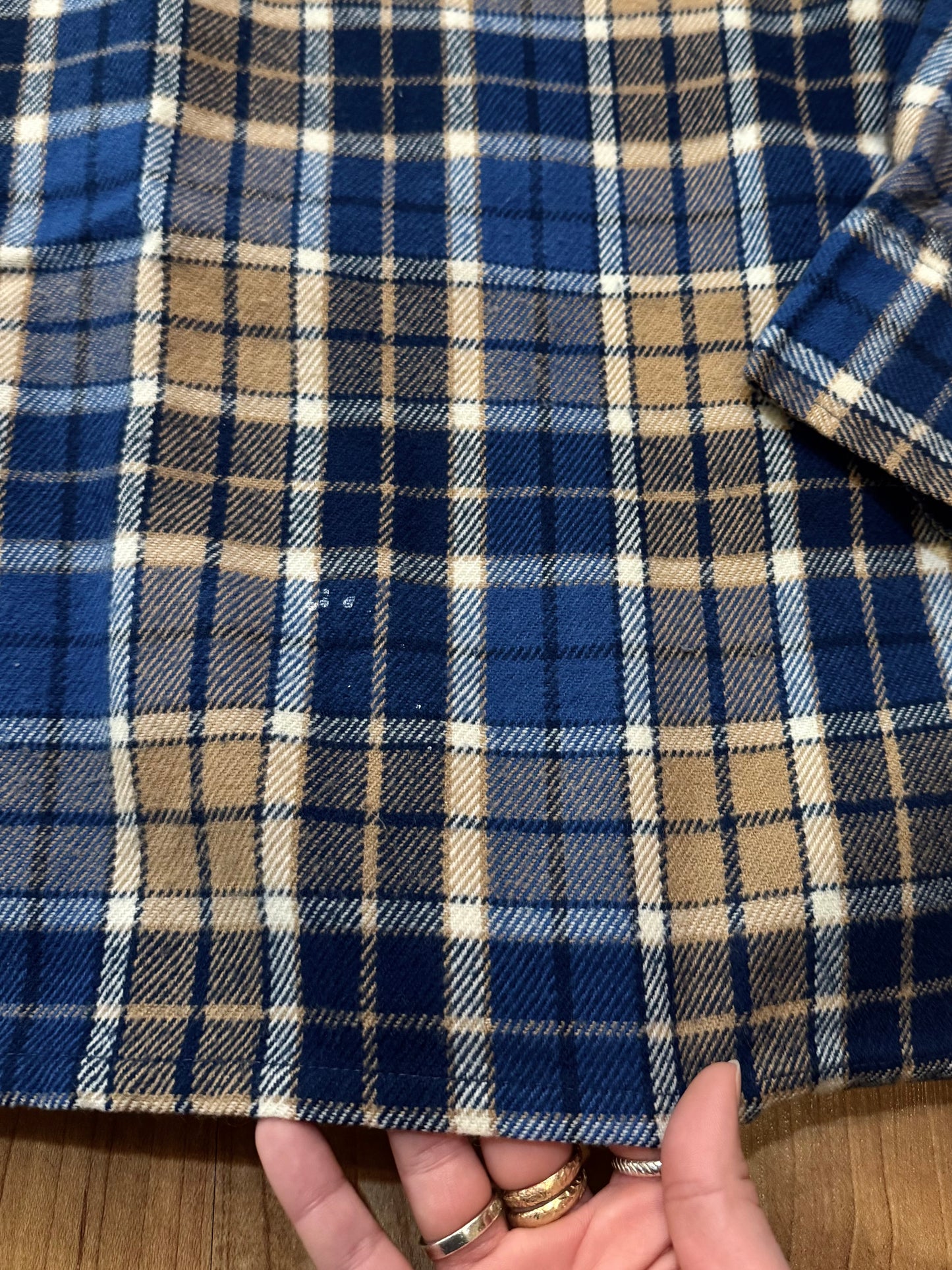 Vintage 1980s Episode Blue & Tan Plaid Flannel Shirt | XL