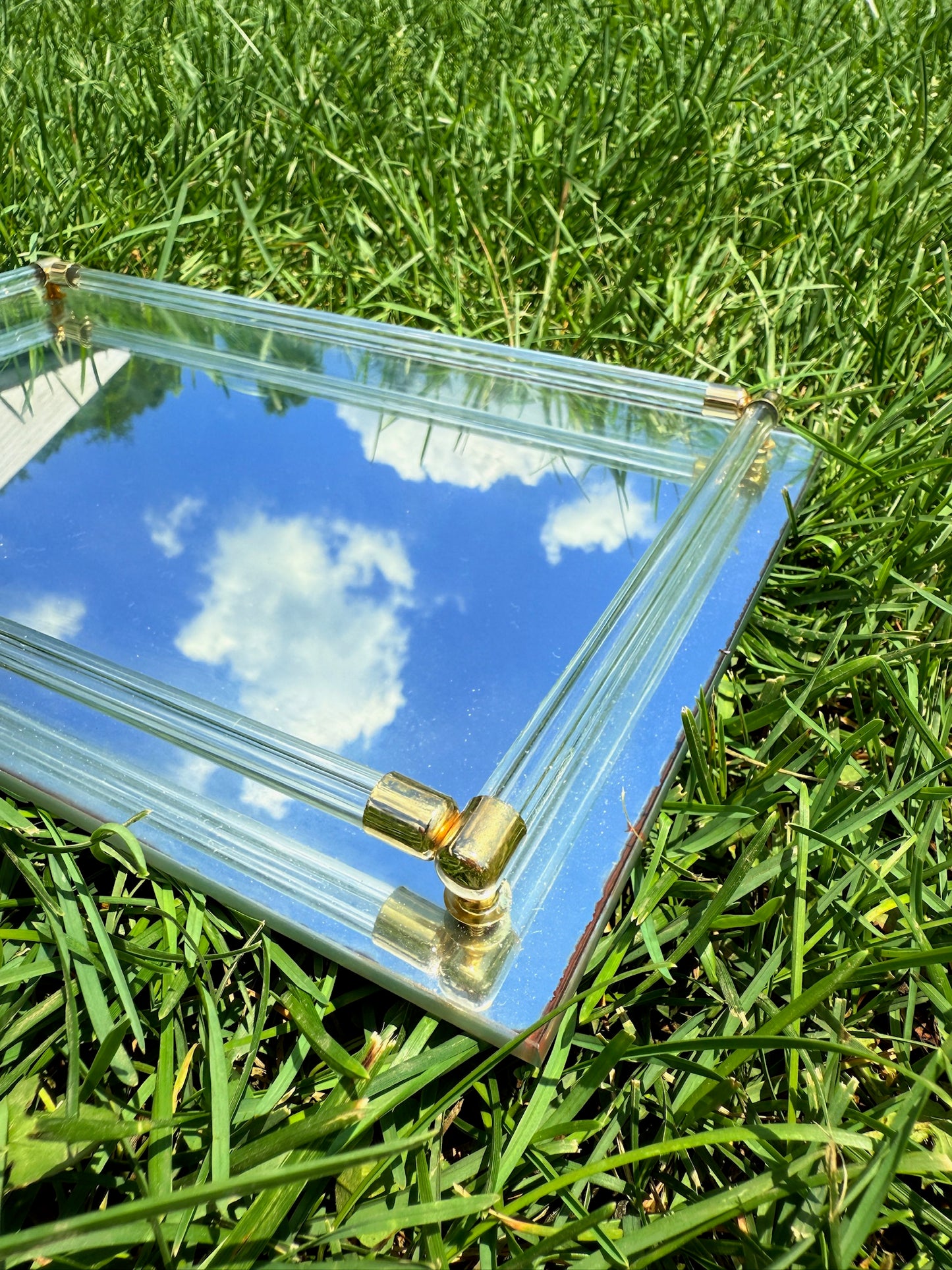 Vintage 1970s Rectangular Glass Mirrored Vanity Tray