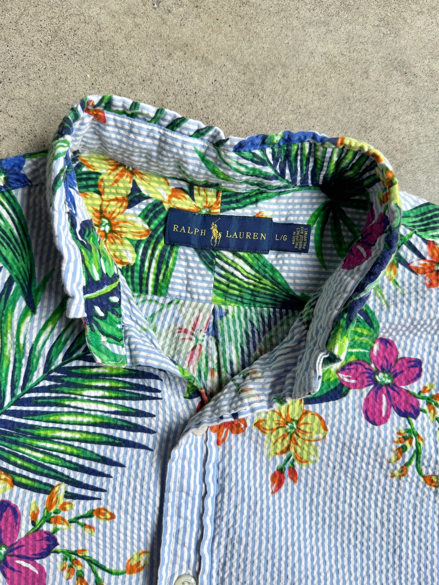 Polo Ralph Lauren Seersucker Hawaiian Floral Shirt | Large